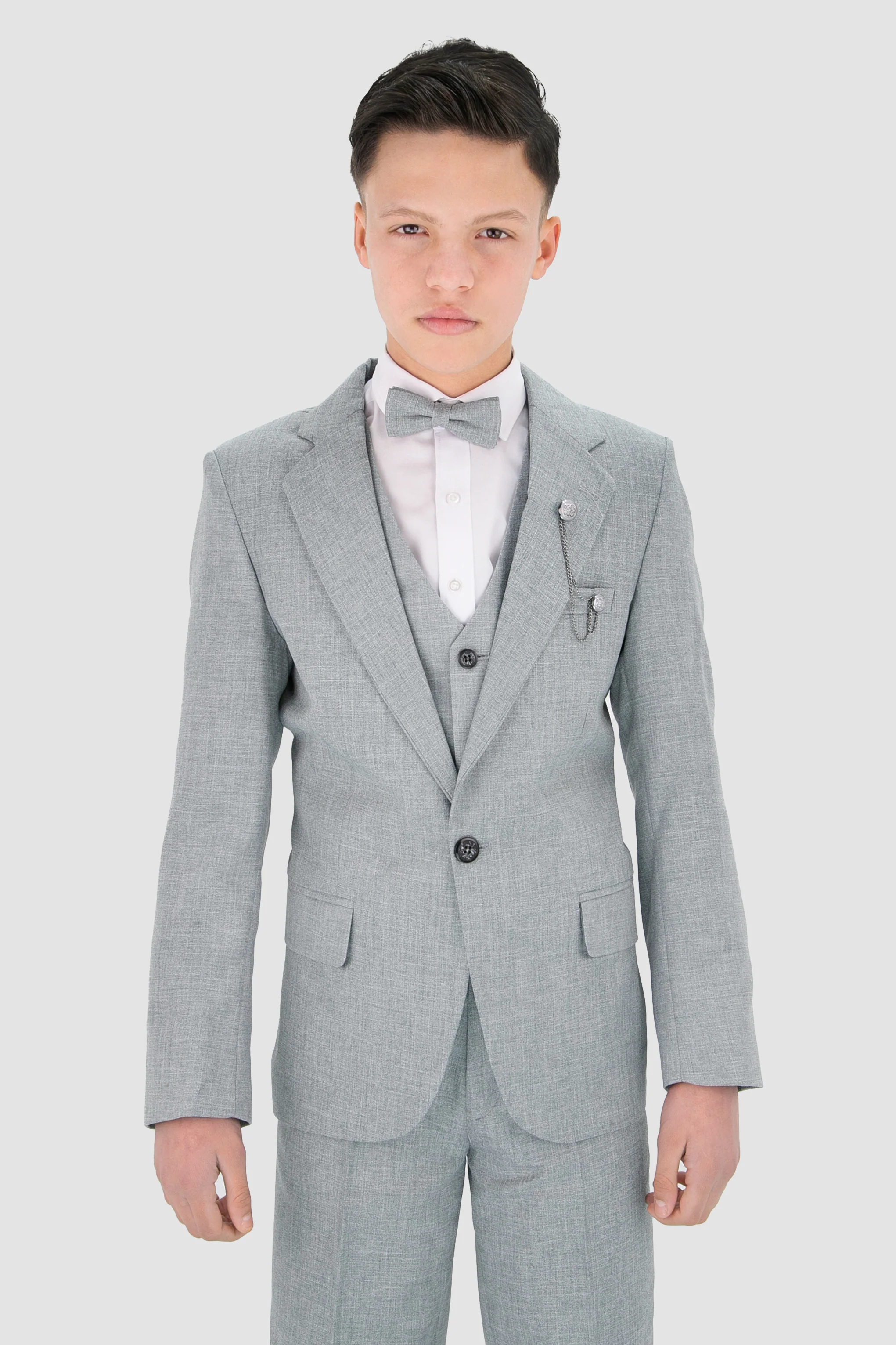 Boys Slim Fit Textured 8-Piece Formal Suit Set - Slate Grey - Image 3