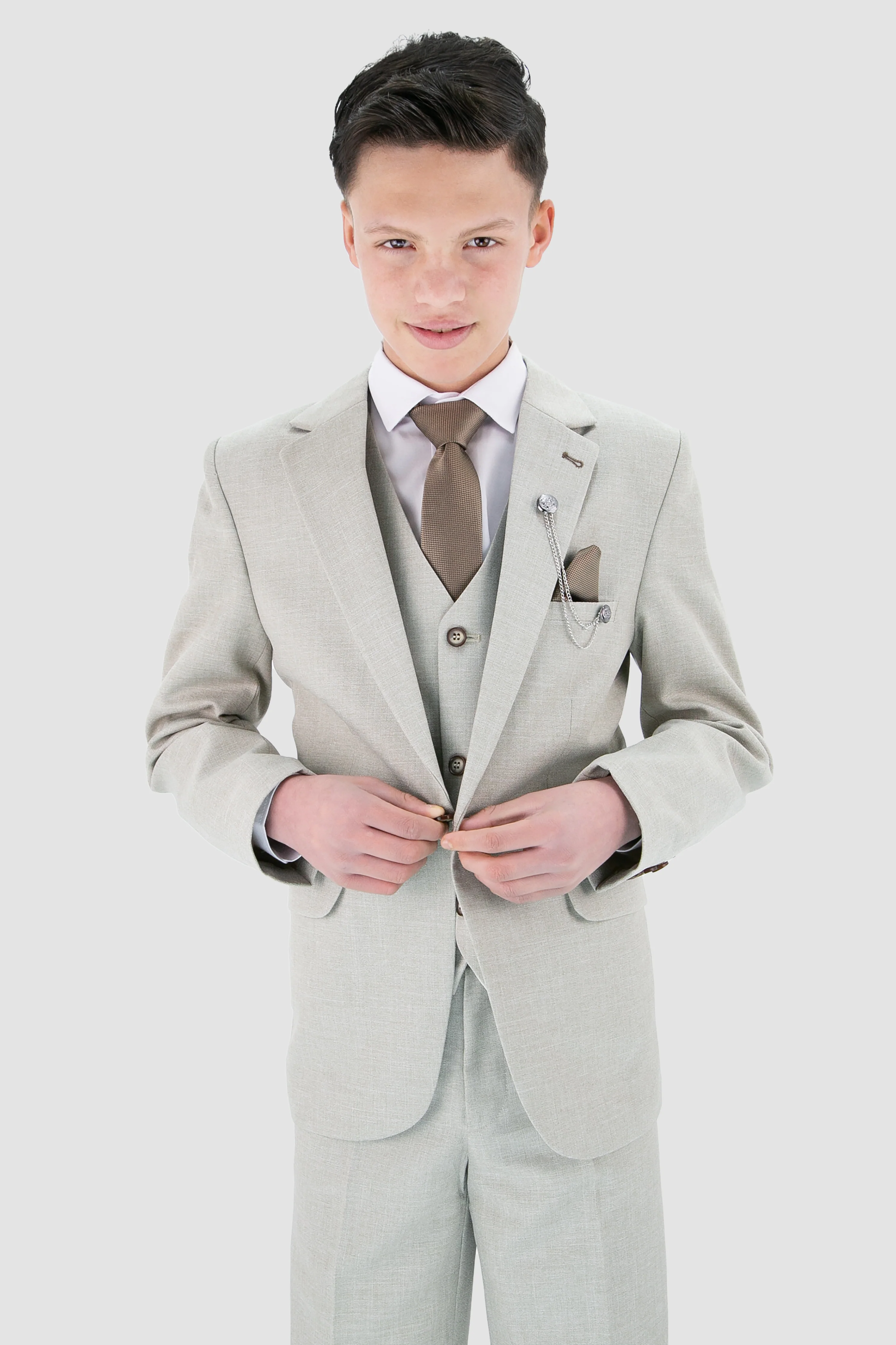 Boys Slim Fit Textured 8-Piece Formal Suit Set - Taupe Beige