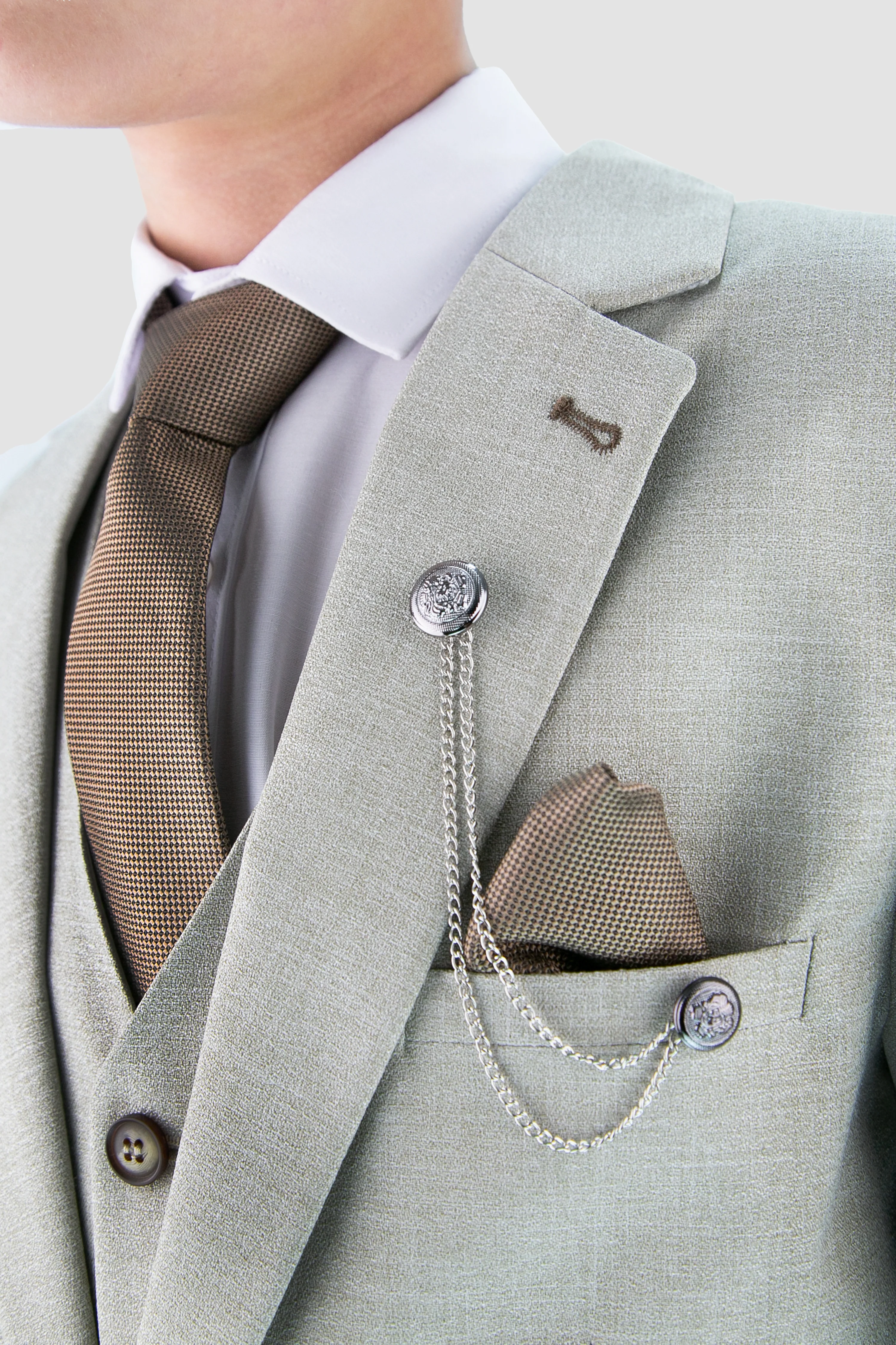 Boys Slim Fit Textured 8-Piece Formal Suit Set - Taupe Beige - Image 5