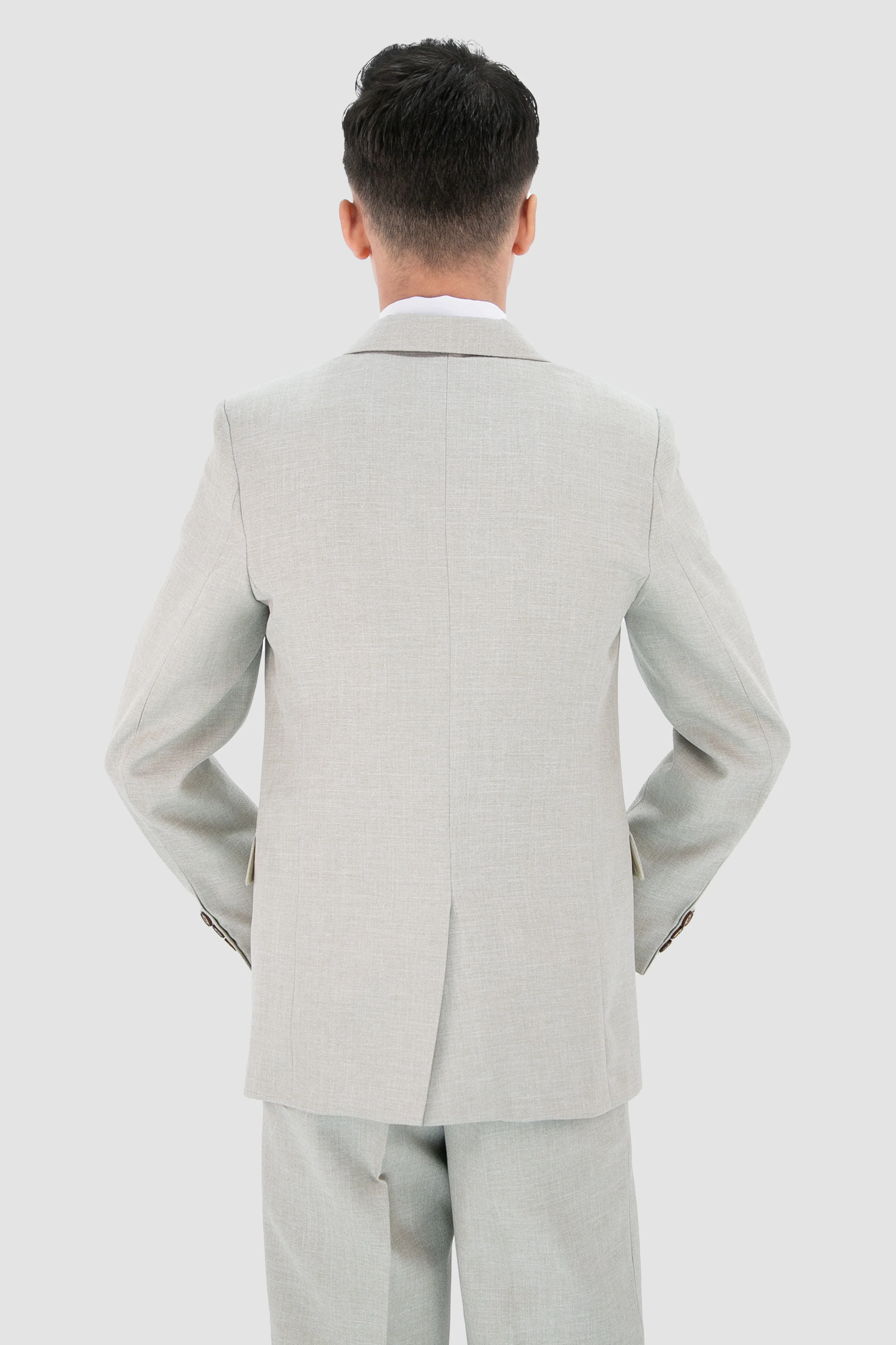 Boys Slim Fit Textured 8-Piece Formal Suit Set - Taupe Beige - Image 6