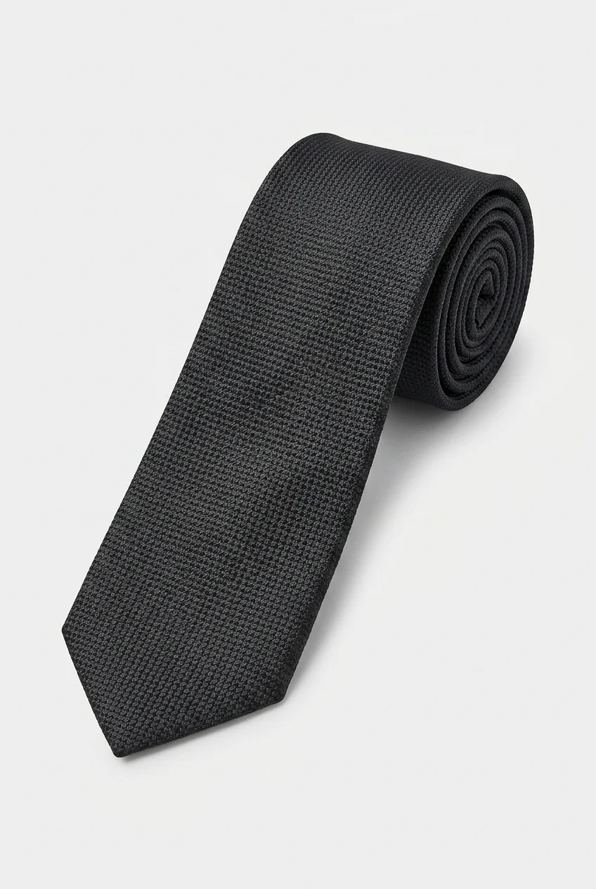 Boys Textured Jacquard Slim Tie - Black