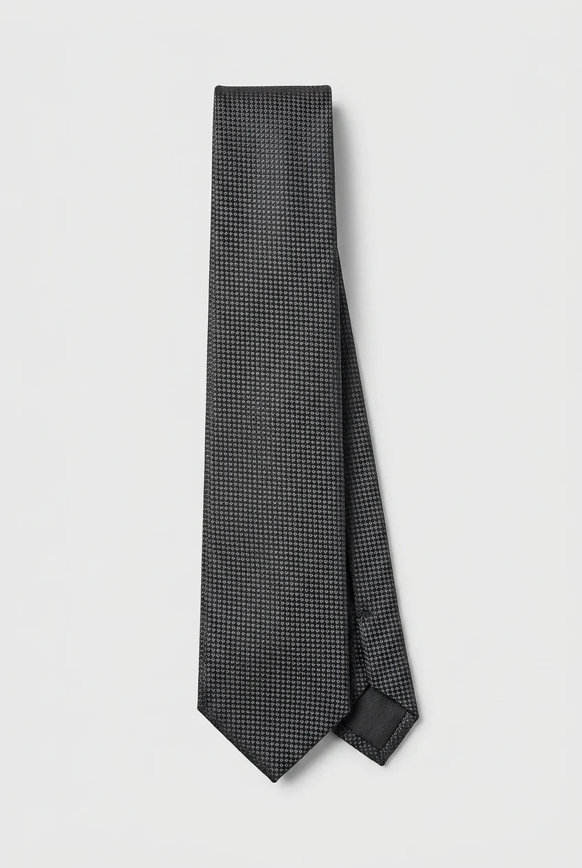 Boys Textured Jacquard Slim Tie - Black - Image 2