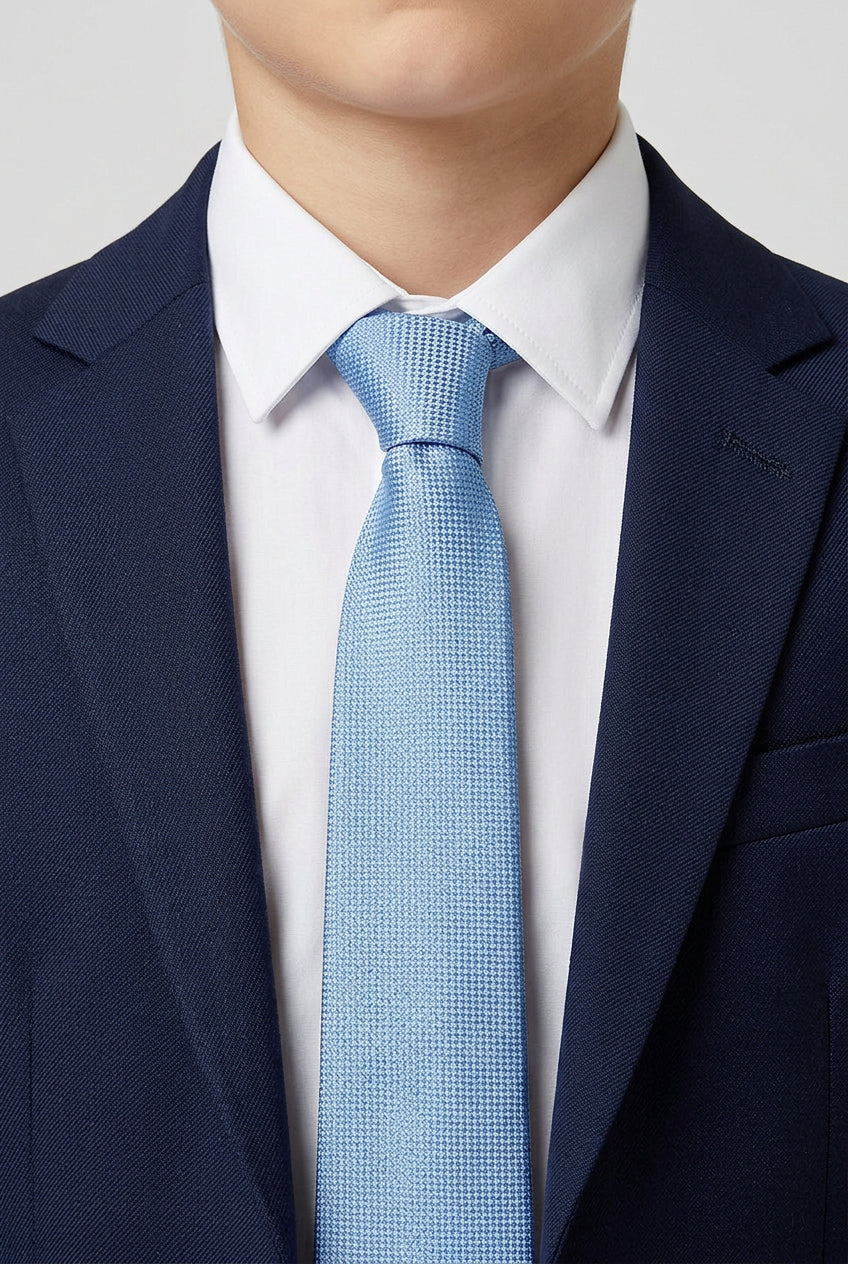Boys Textured Jacquard Slim Tie - Blue - Image 3