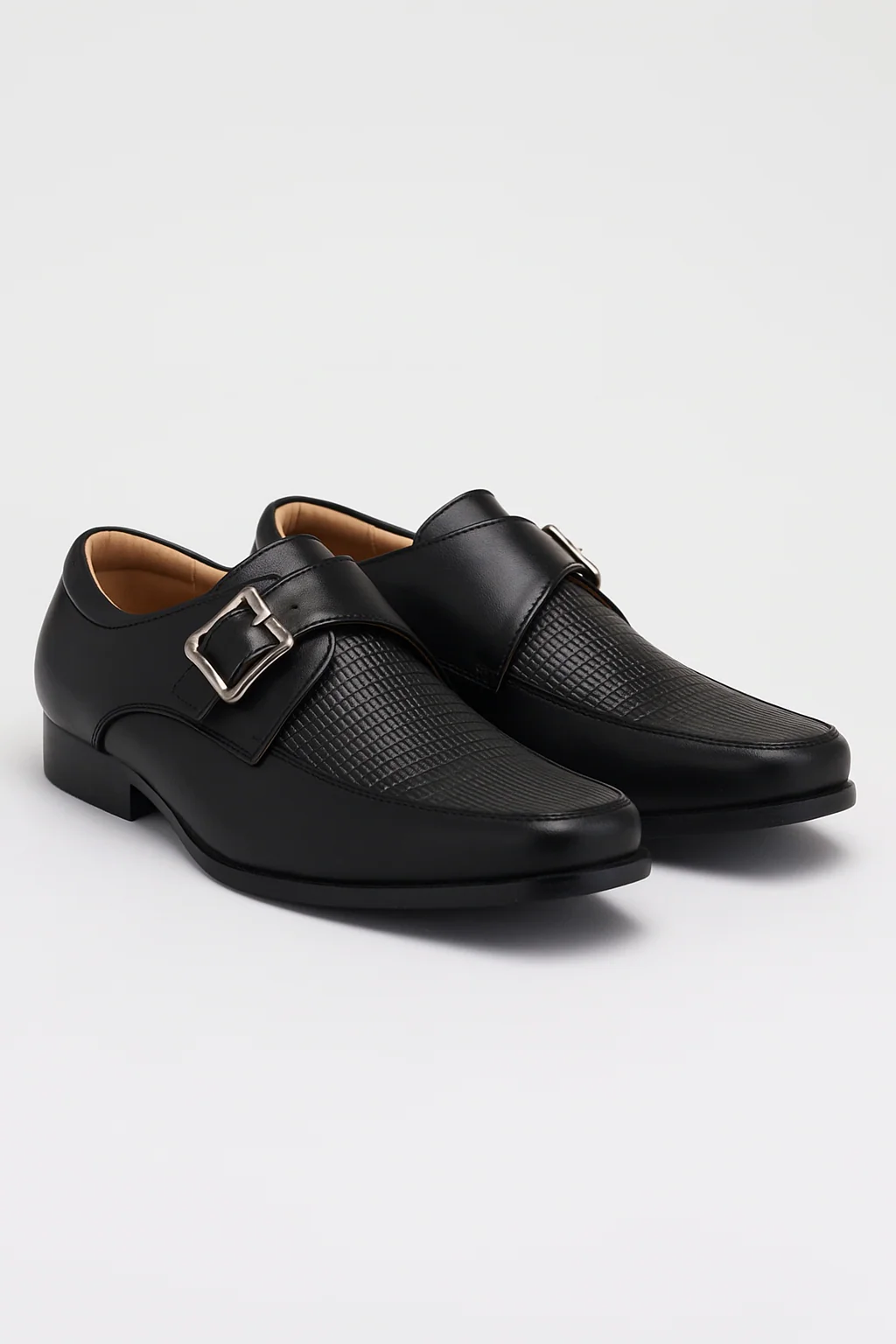 Boys Textured Buckled Monk Shoes - Black - Image 3