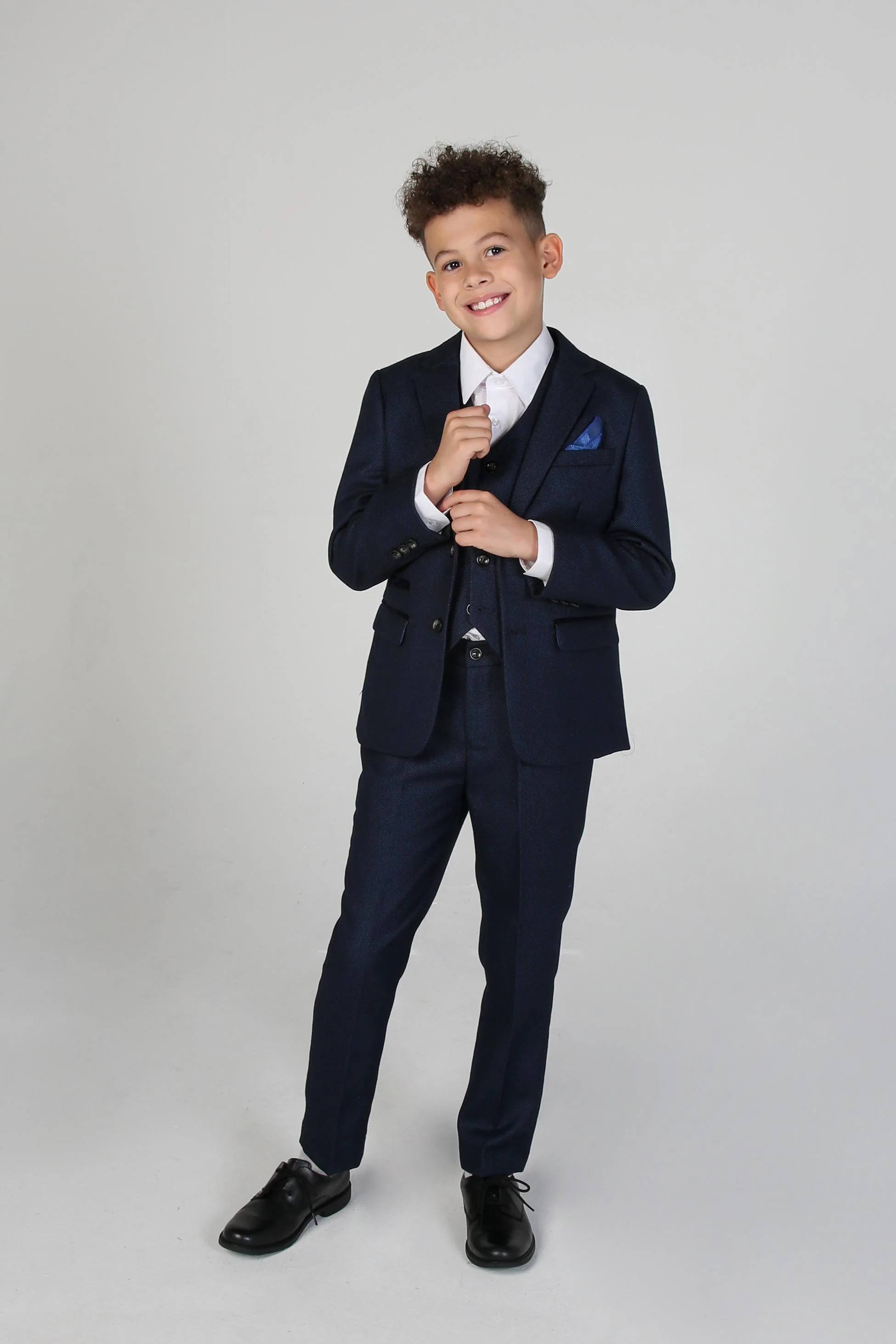 Boys Textured Formal Navy Suit - ARTHUR - Navy Blue - Image 2