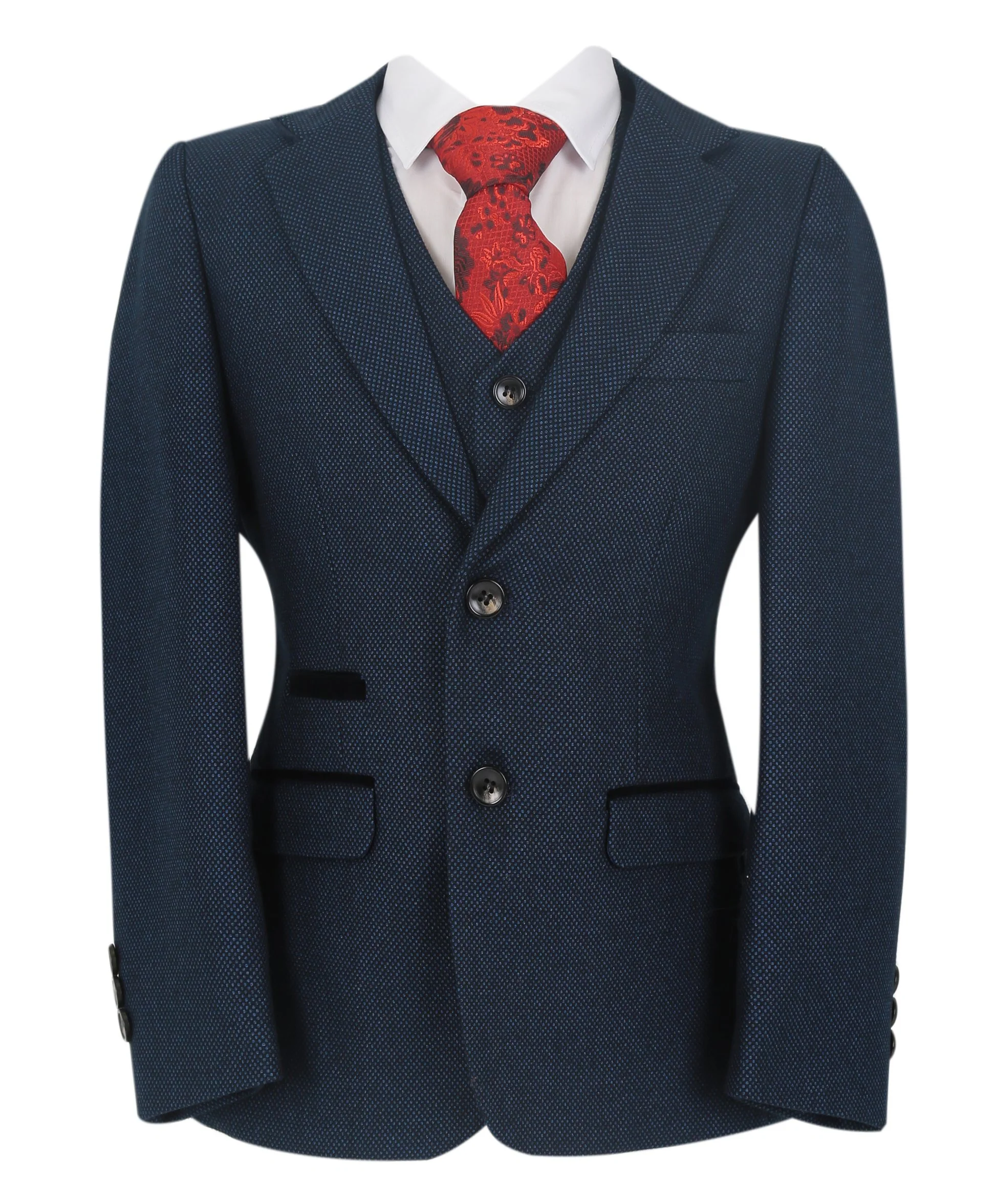 Boys Textured Formal Navy Suit - ARTHUR - Navy Blue - Image 3