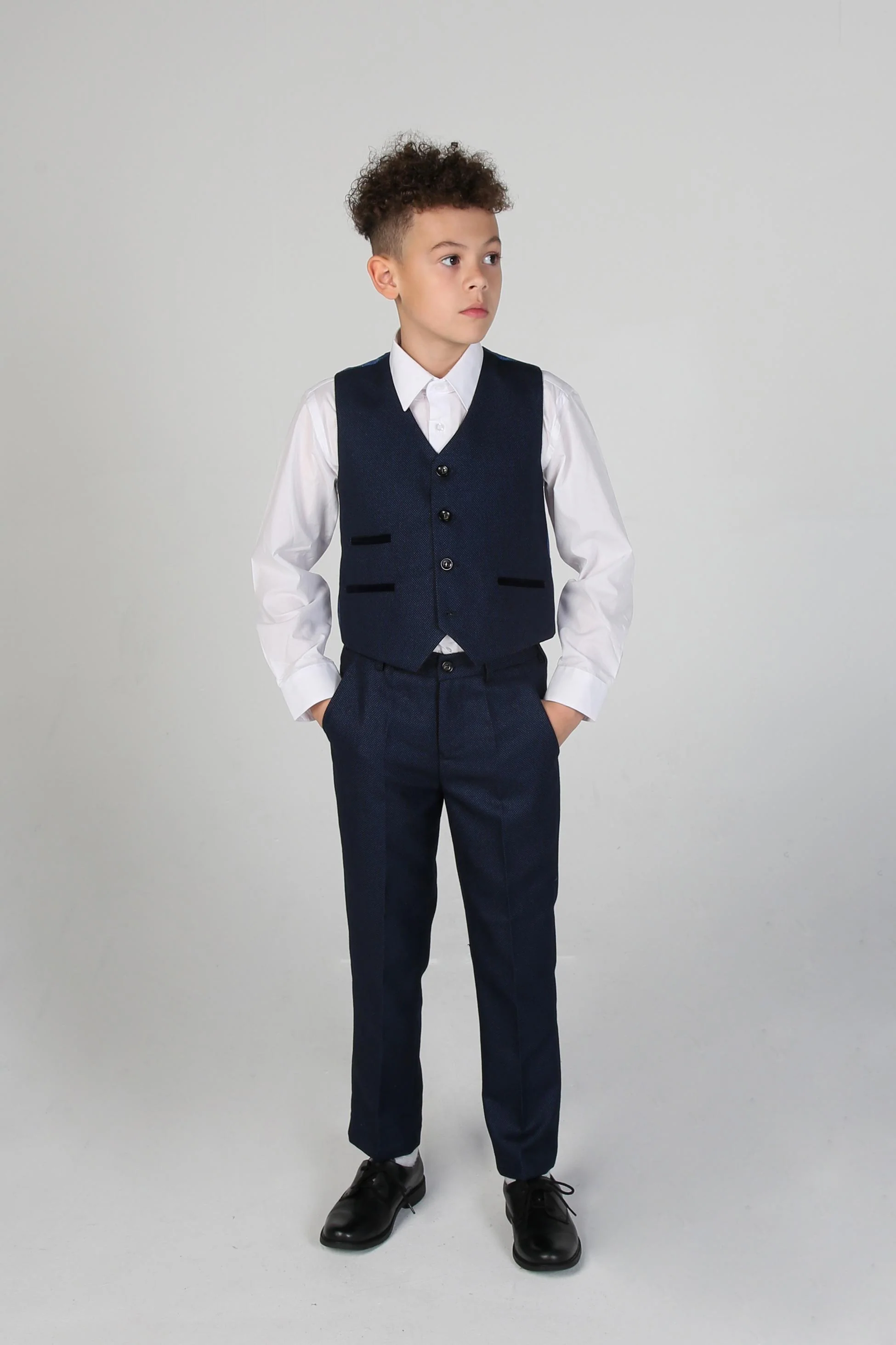 Boys Textured Formal Navy Suit - ARTHUR - Navy Blue - Image 6