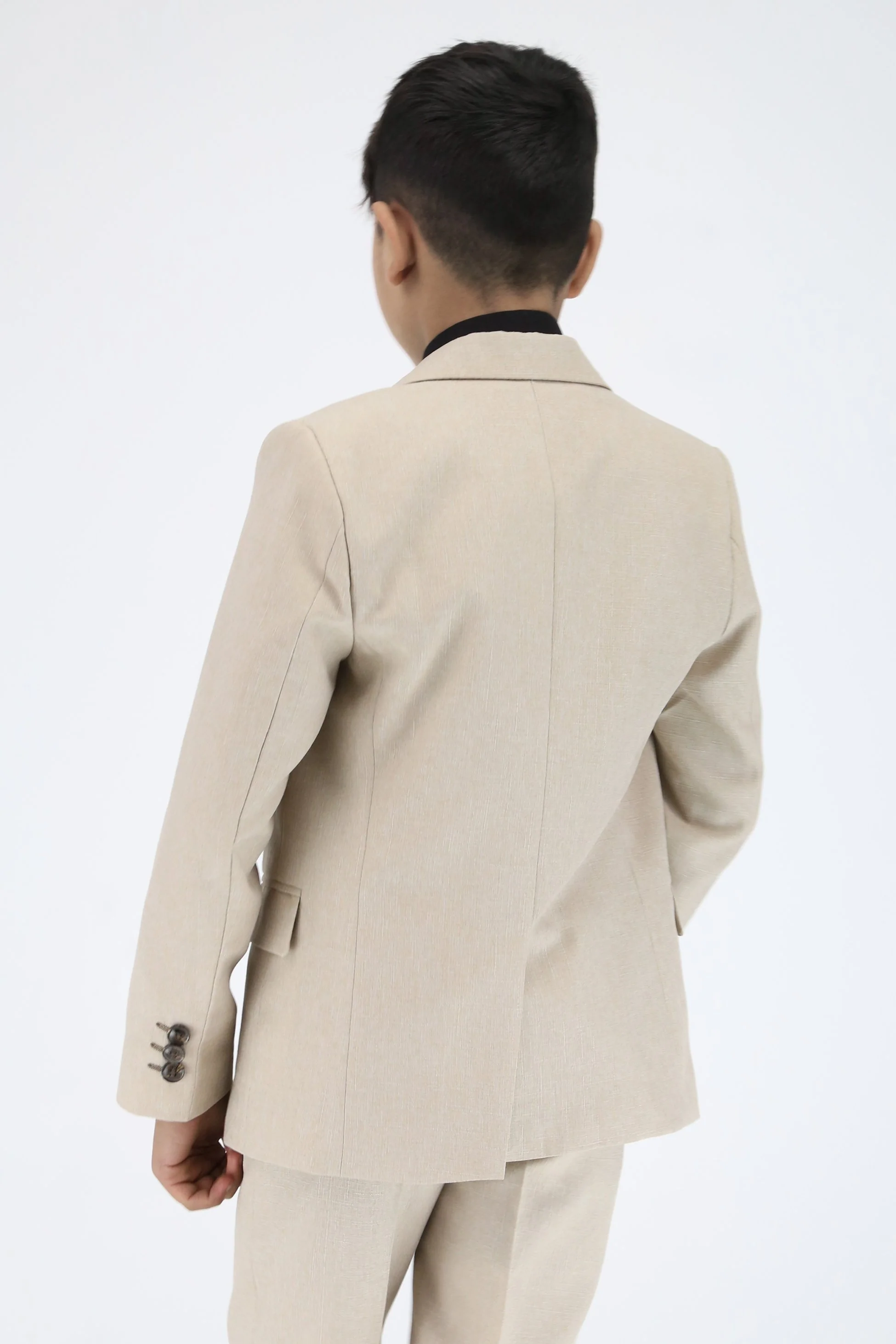 Boys Slim Fit Textured 6-Piece Beige Communion Suit with Black Shirt - Beige - Image 3