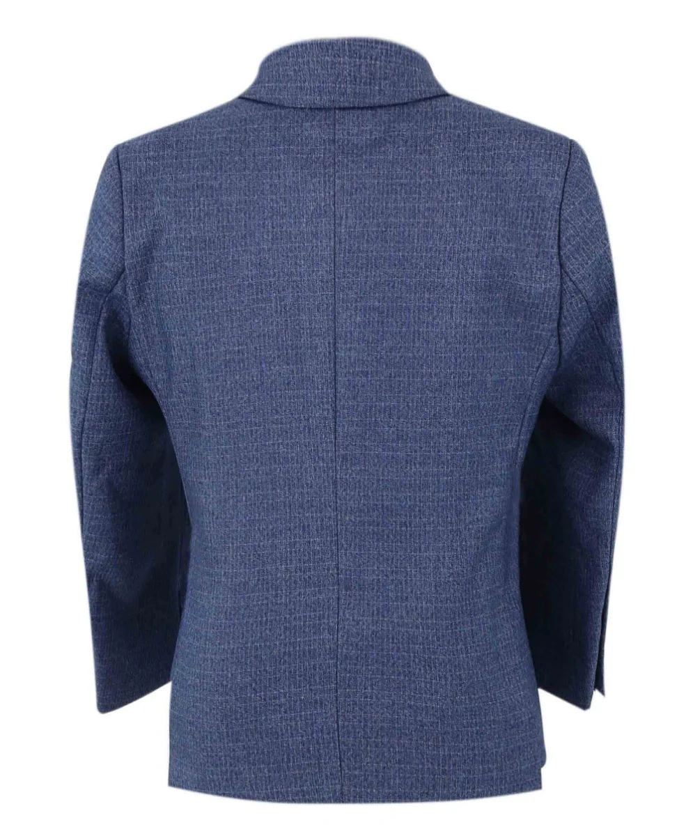 Boys Textured Tailored Fit Blue Suit - LONDON - Mid-Denim Blue - Image 7