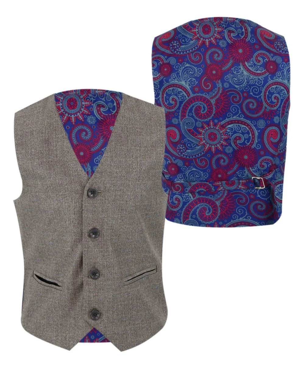 Boys Tailored Fit Textured Suit - ADRIAN - Dark Beige - Image 6