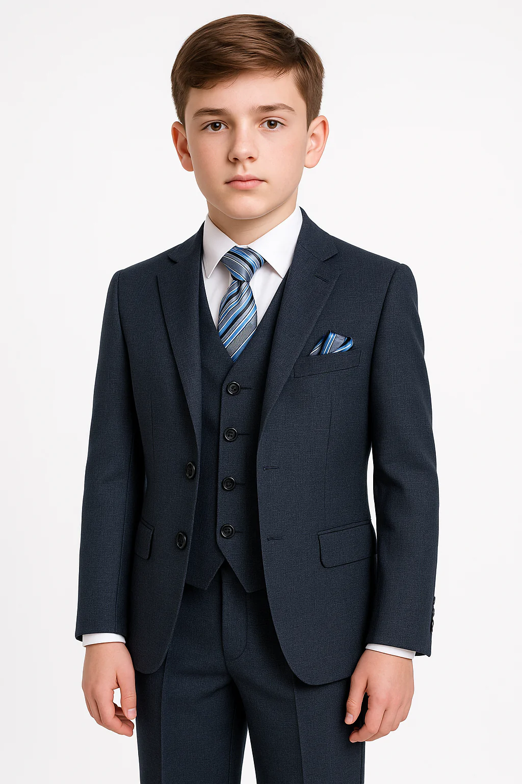 Boys Tailored Fit Textured Suit - ELI- Navy Blue