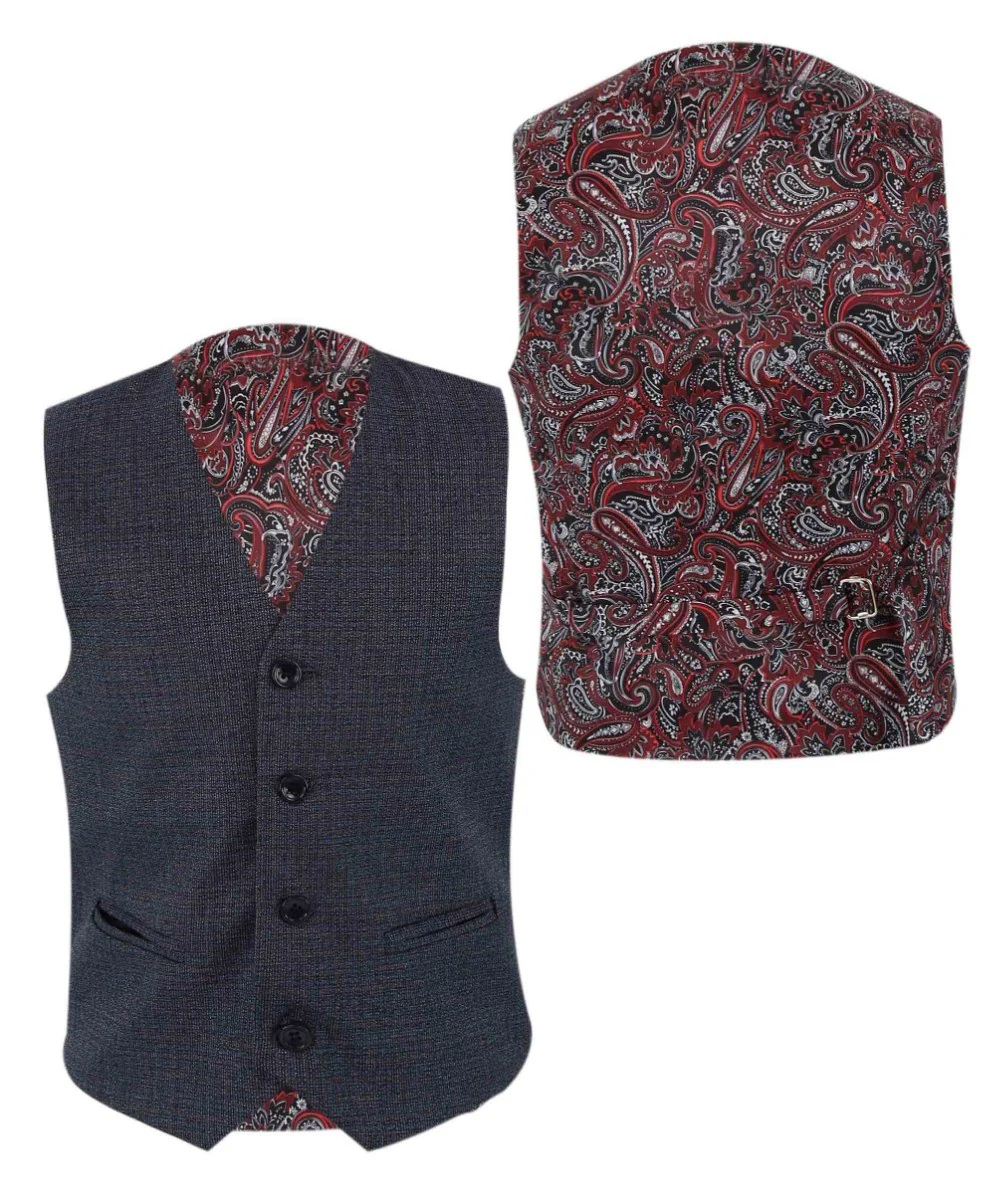 Boys Tailored Fit Textured Suit - ELI- Navy Blue - Image 4