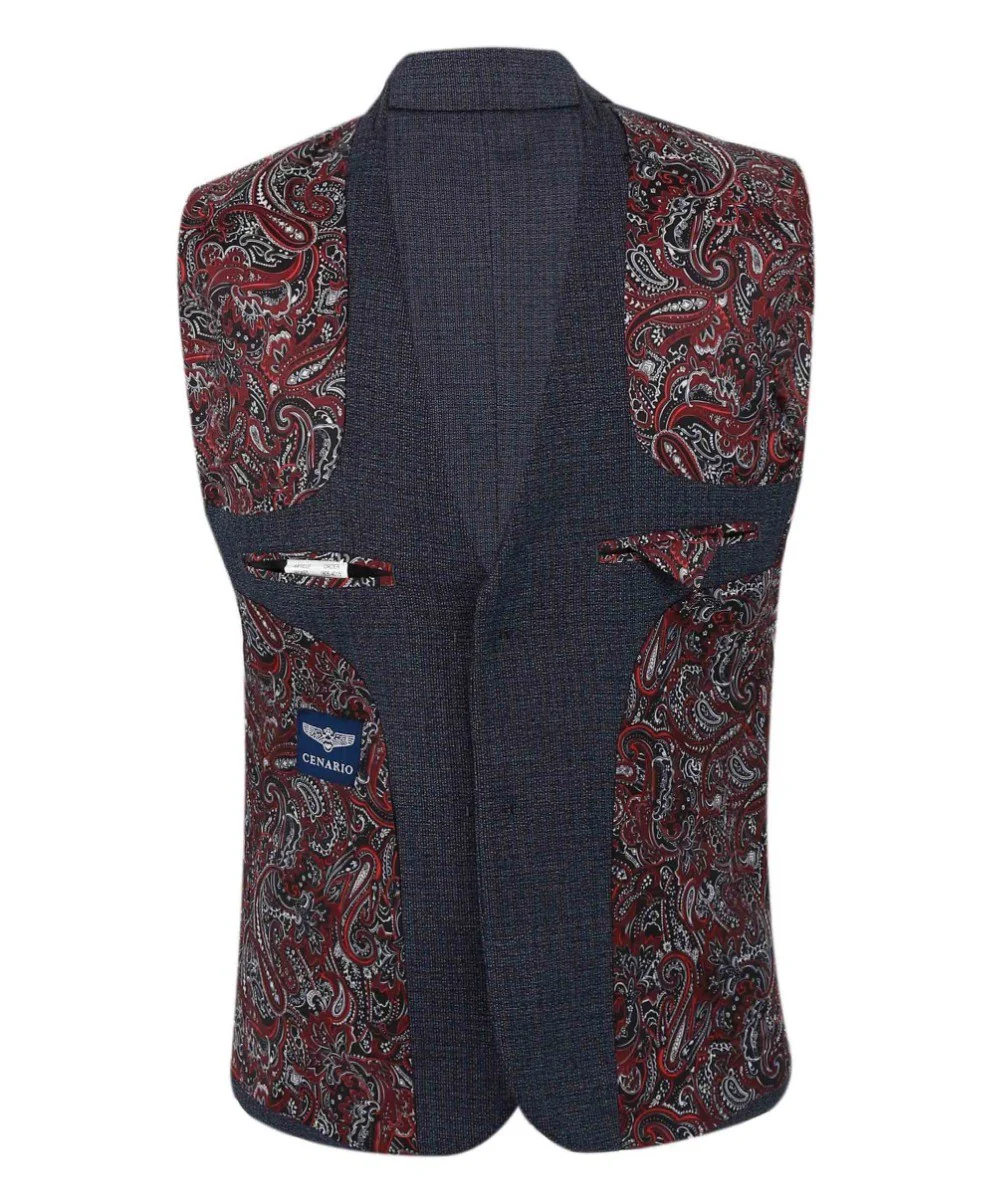 Boys Tailored Fit Textured Suit - ELI- Navy Blue - Image 5