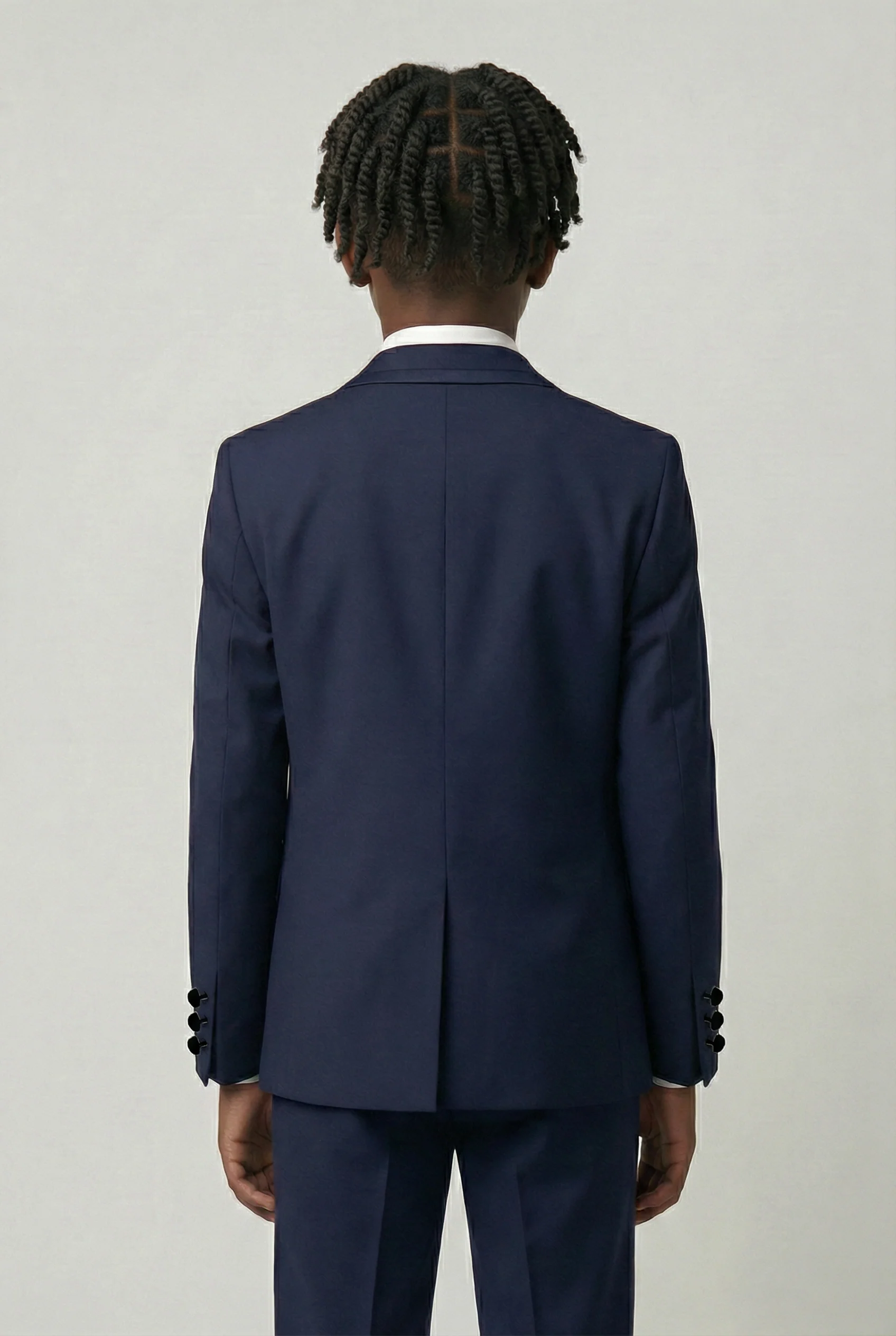 Boys Slim Fit  Piping Tuxedo Dinner Suit Set - Navy Blue - Image 3