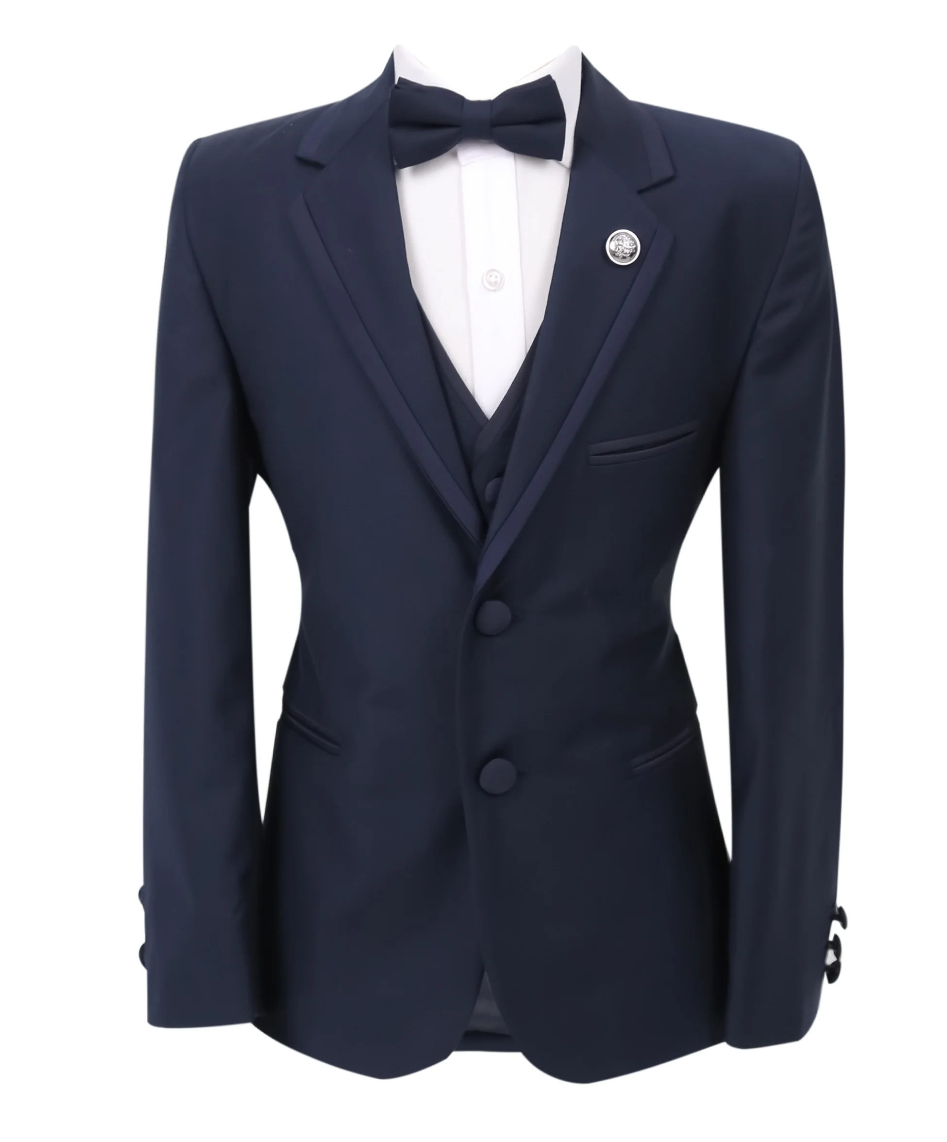 Boys Slim Fit  Piping Tuxedo Dinner Suit Set - Navy Blue - Image 5