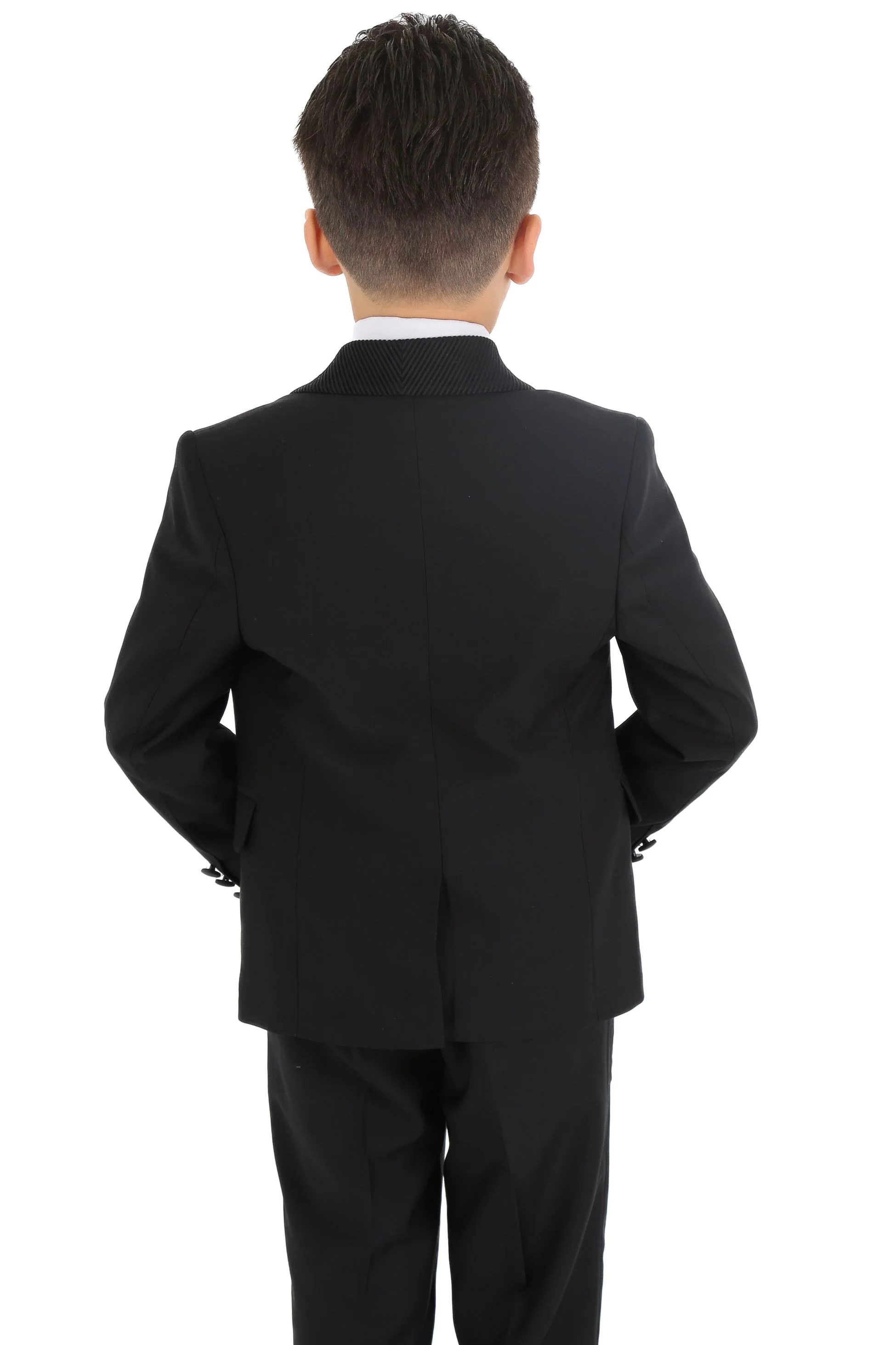 Boys Tuxedo Suit - Corduroy Velvet Waistcoat & shawl lapel - Black - Image 4