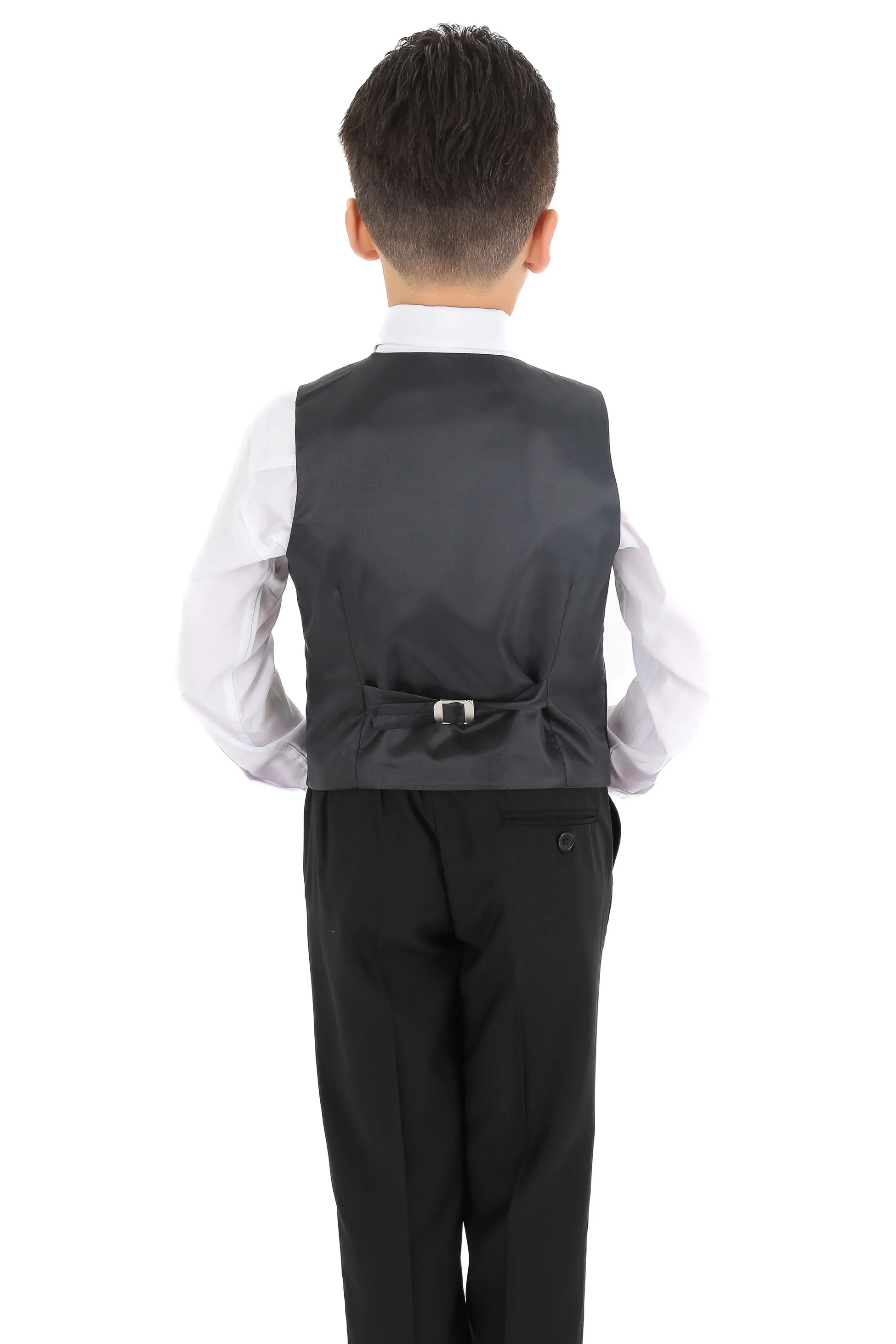 Boys Tuxedo Suit - Corduroy Velvet Waistcoat & shawl lapel - Black - Image 8
