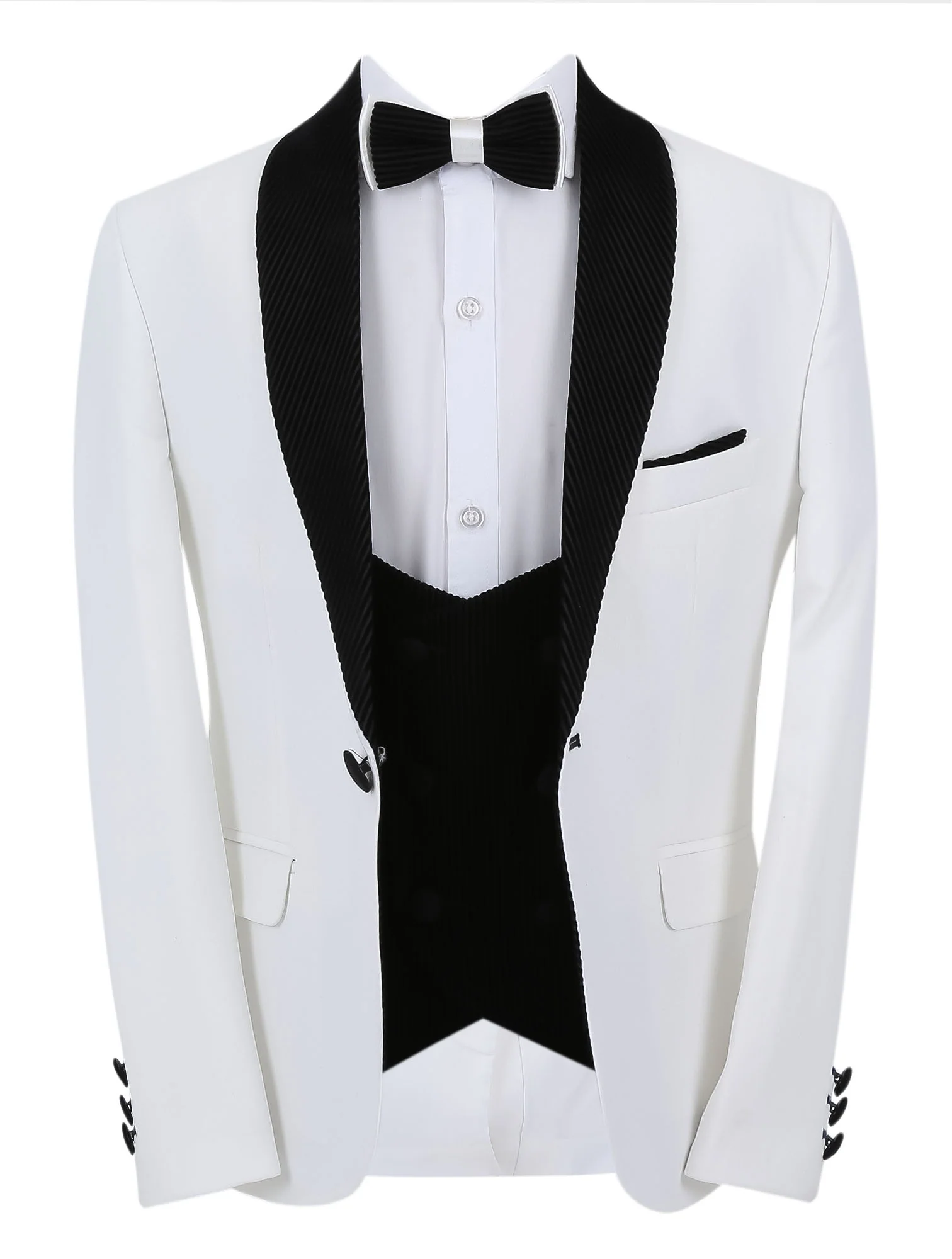 Boys Tuxedo Suit - Corduroy Velvet Waistcoat & shawl lapel - White- Black