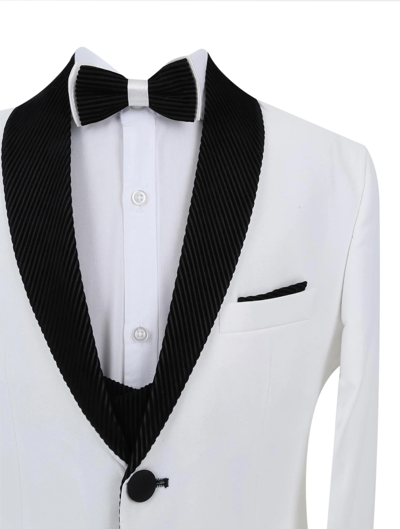 Boys Tuxedo Suit - Corduroy Velvet Waistcoat & shawl lapel - White- Black - Image 5