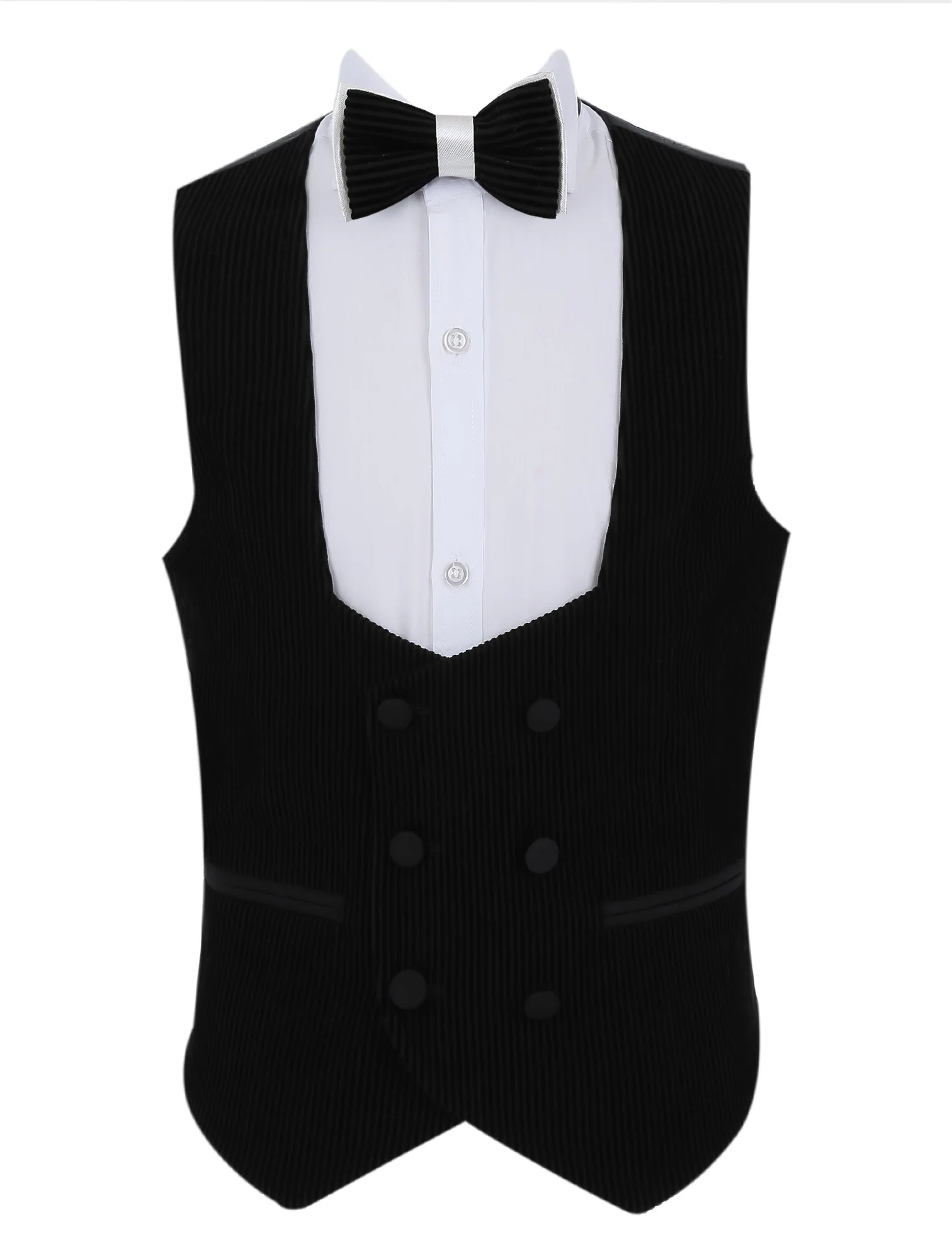 Boys Tuxedo Suit - Corduroy Velvet Waistcoat & shawl lapel - White- Black - Image 8