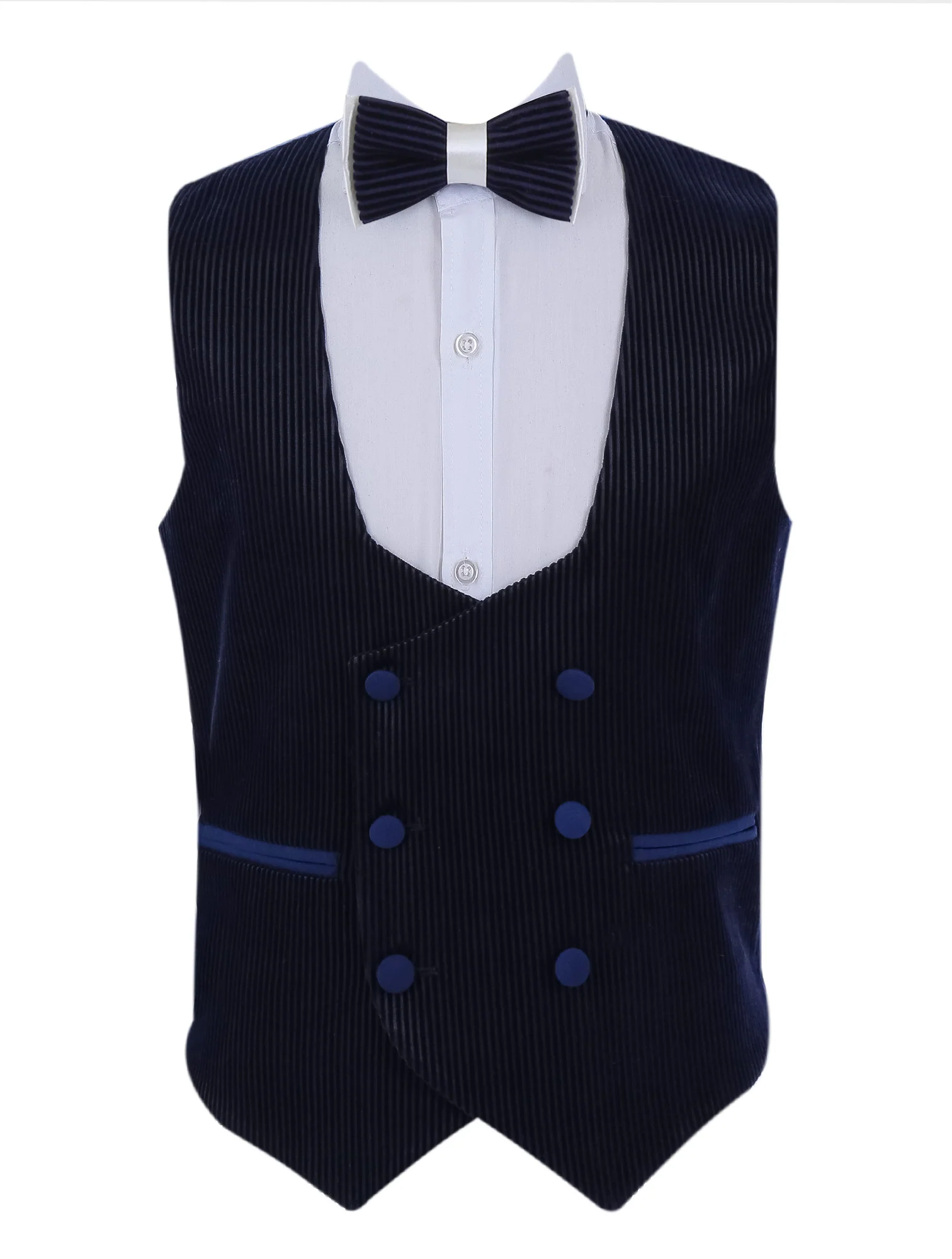 Boys Tuxedo Suit - Corduroy Velvet Waistcoat & shawl lapel - White- Navy Blue - Image 5