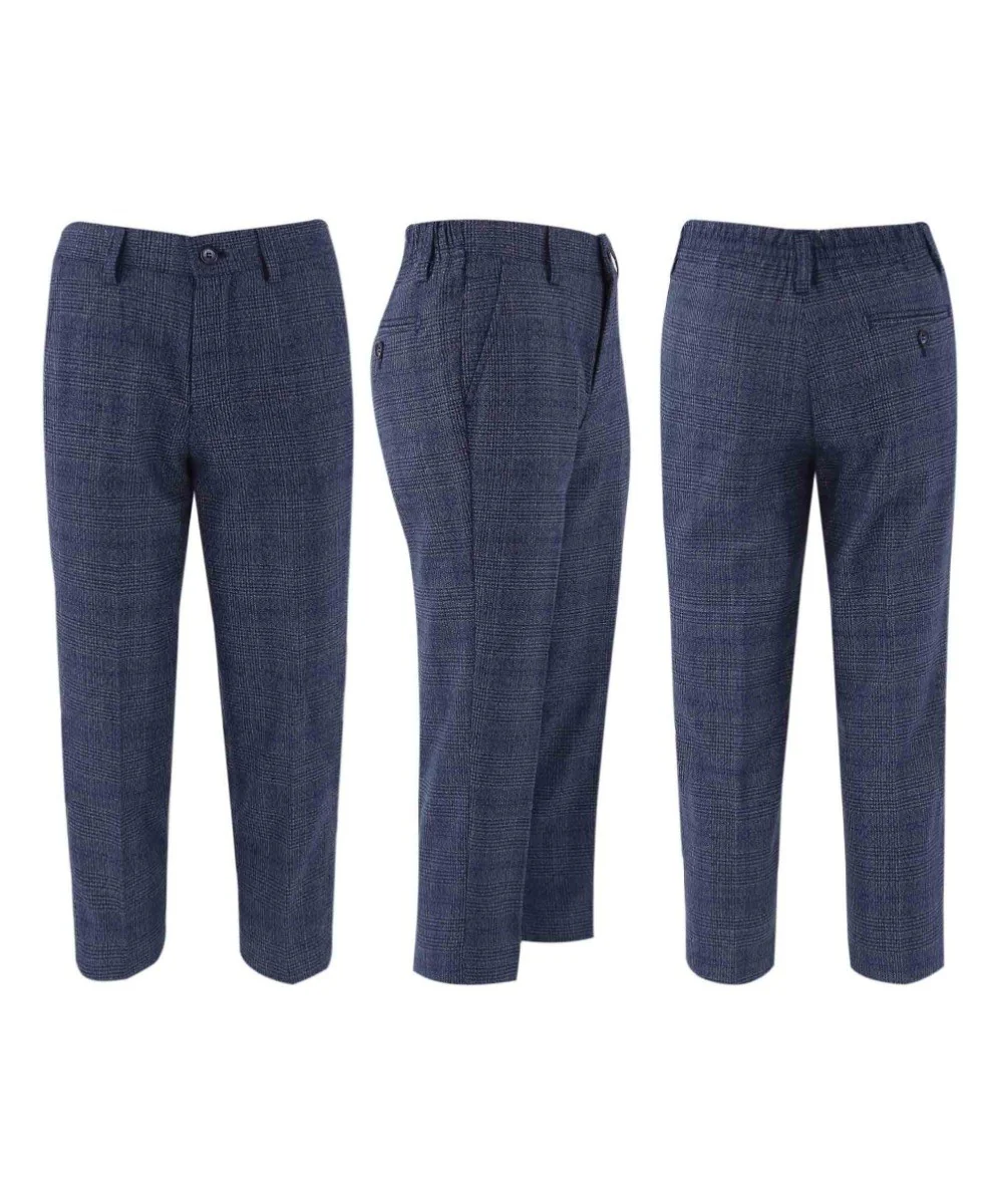 Boys Tweed Check Blue Suit - GRAHAM - Blue - Image 8