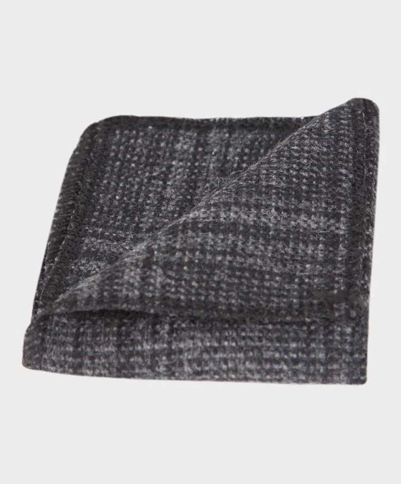 Boys Tweed Check Grey Tie and Hanky Set - Charcoal Grey - Image 6