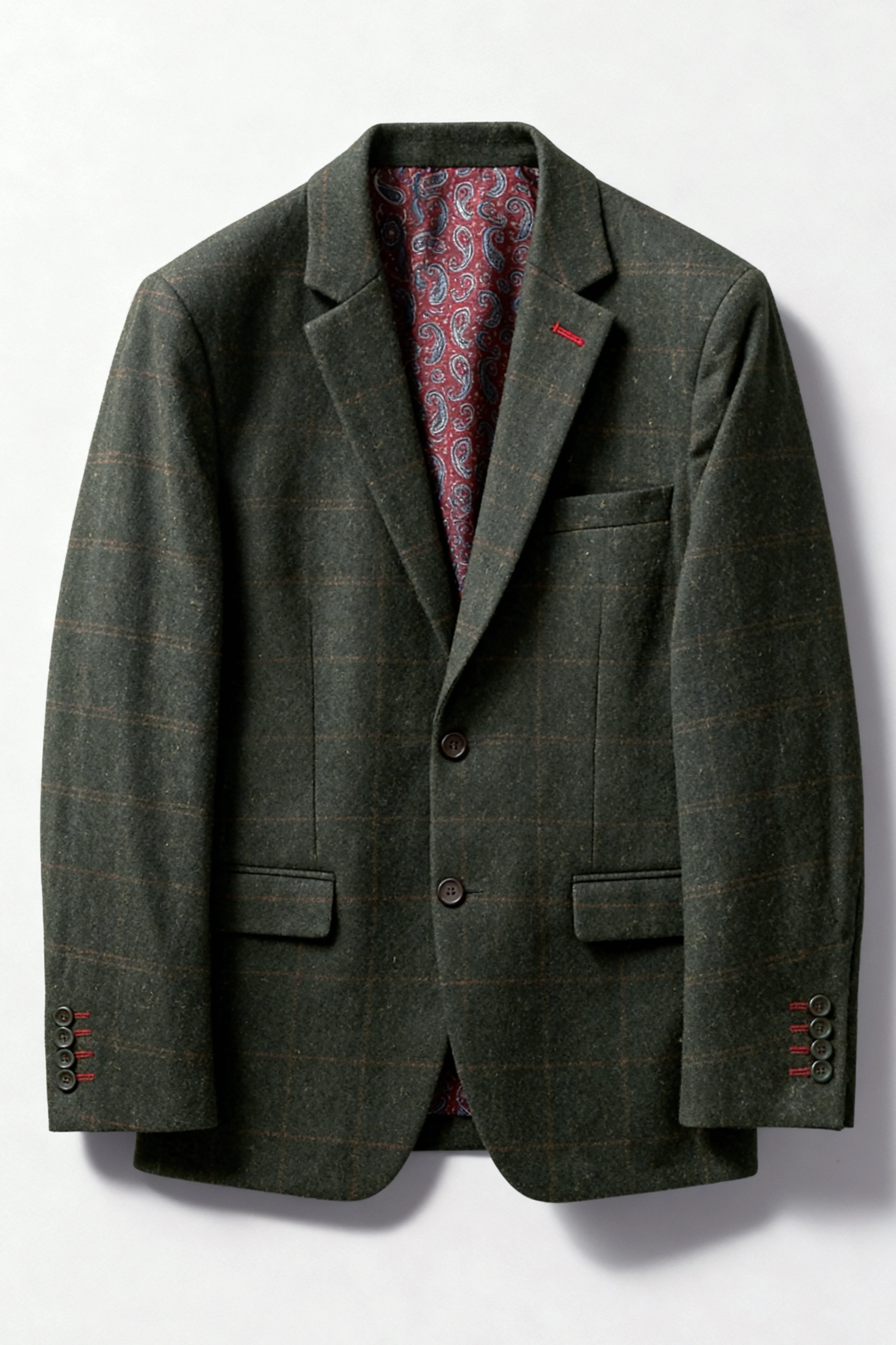 Boys 3-Piece Wool Tweed Windowpane Check Suit - Joshua - Forest Green - Image 11