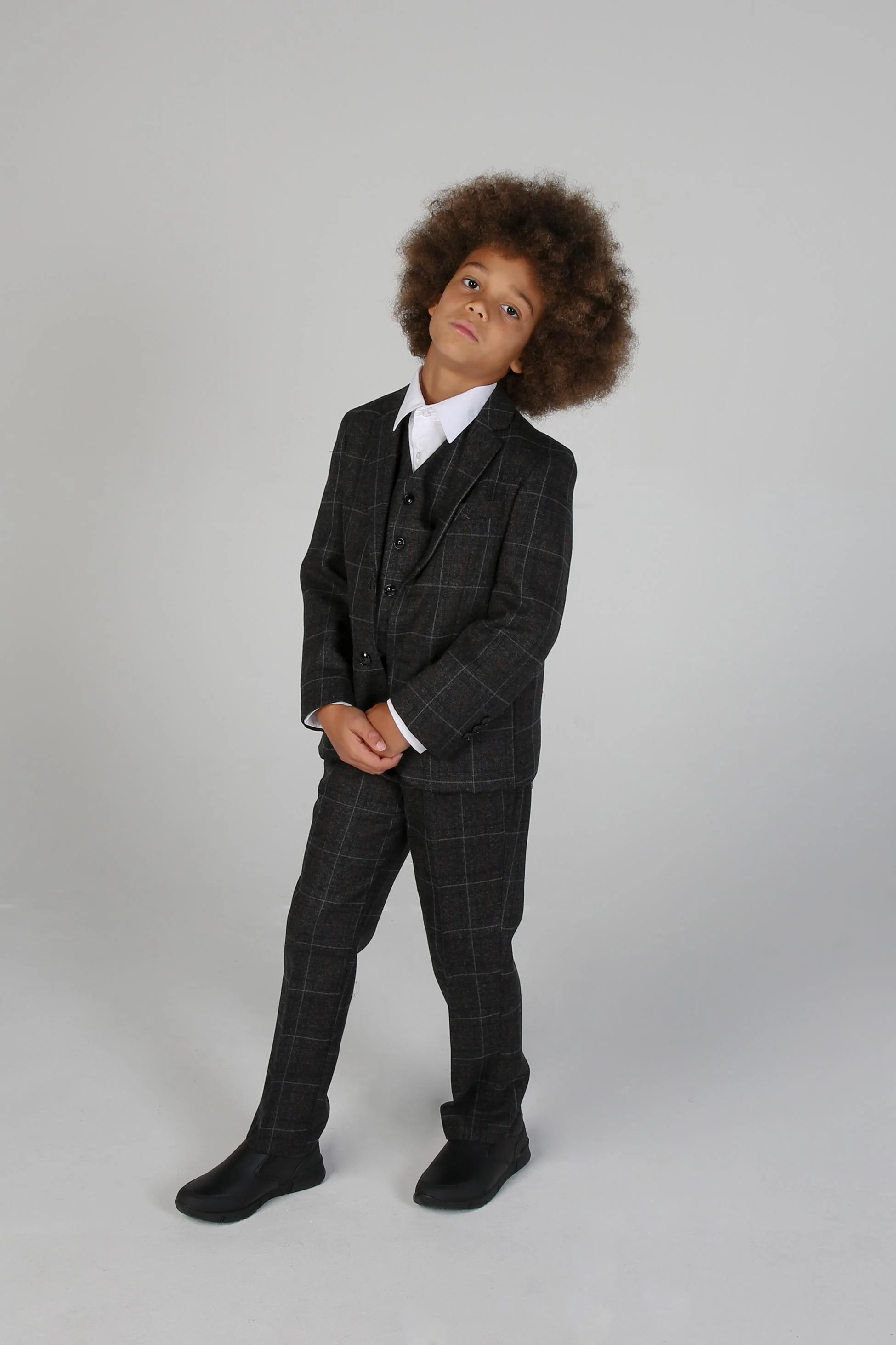 Boys Windowpane Tailored Fit Suit- HARVEY - Dark Charcoal Grey - Image 3