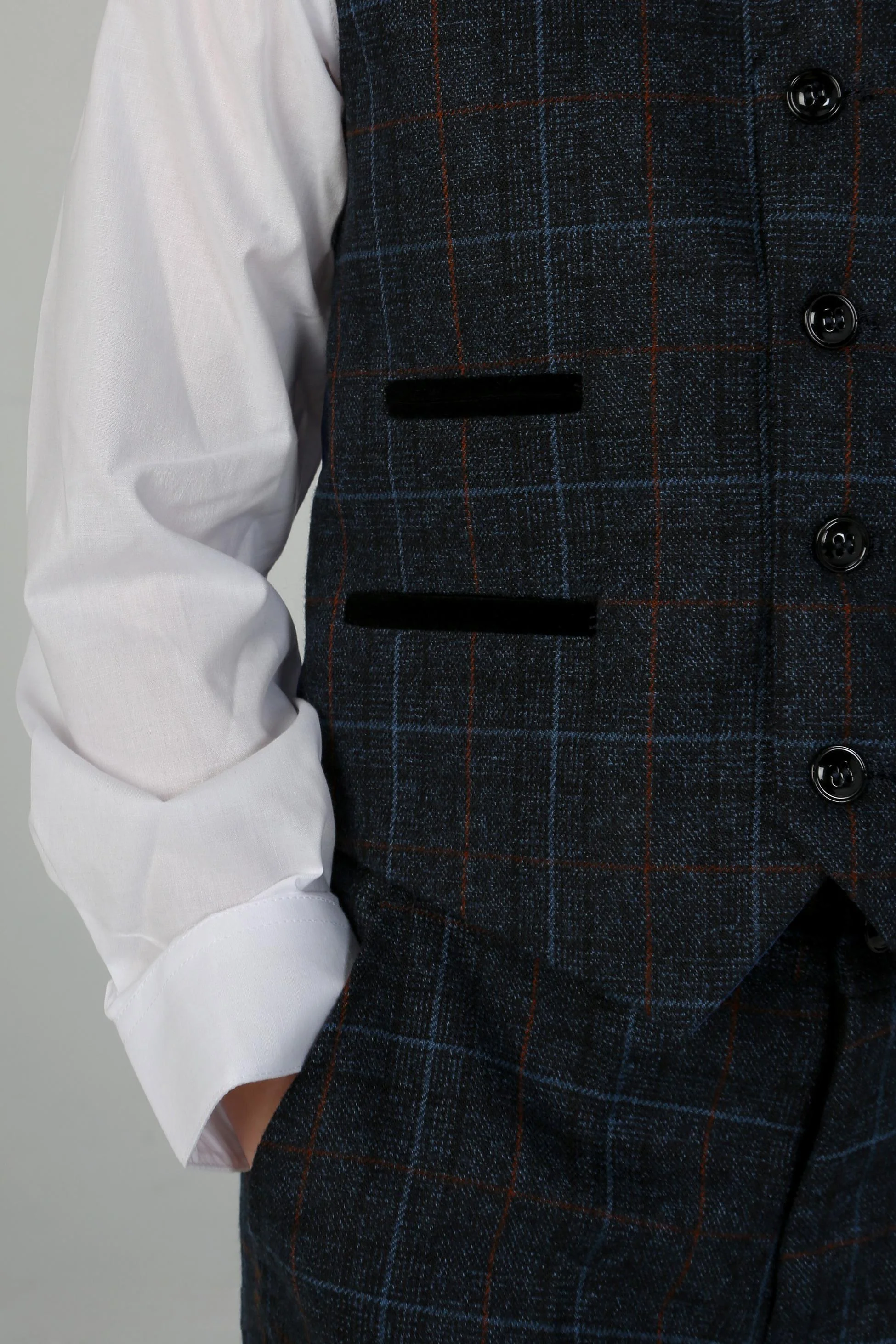 Boys Windowpane Tailored Fit Suit- HARVEY - Navy Blue - Image 9
