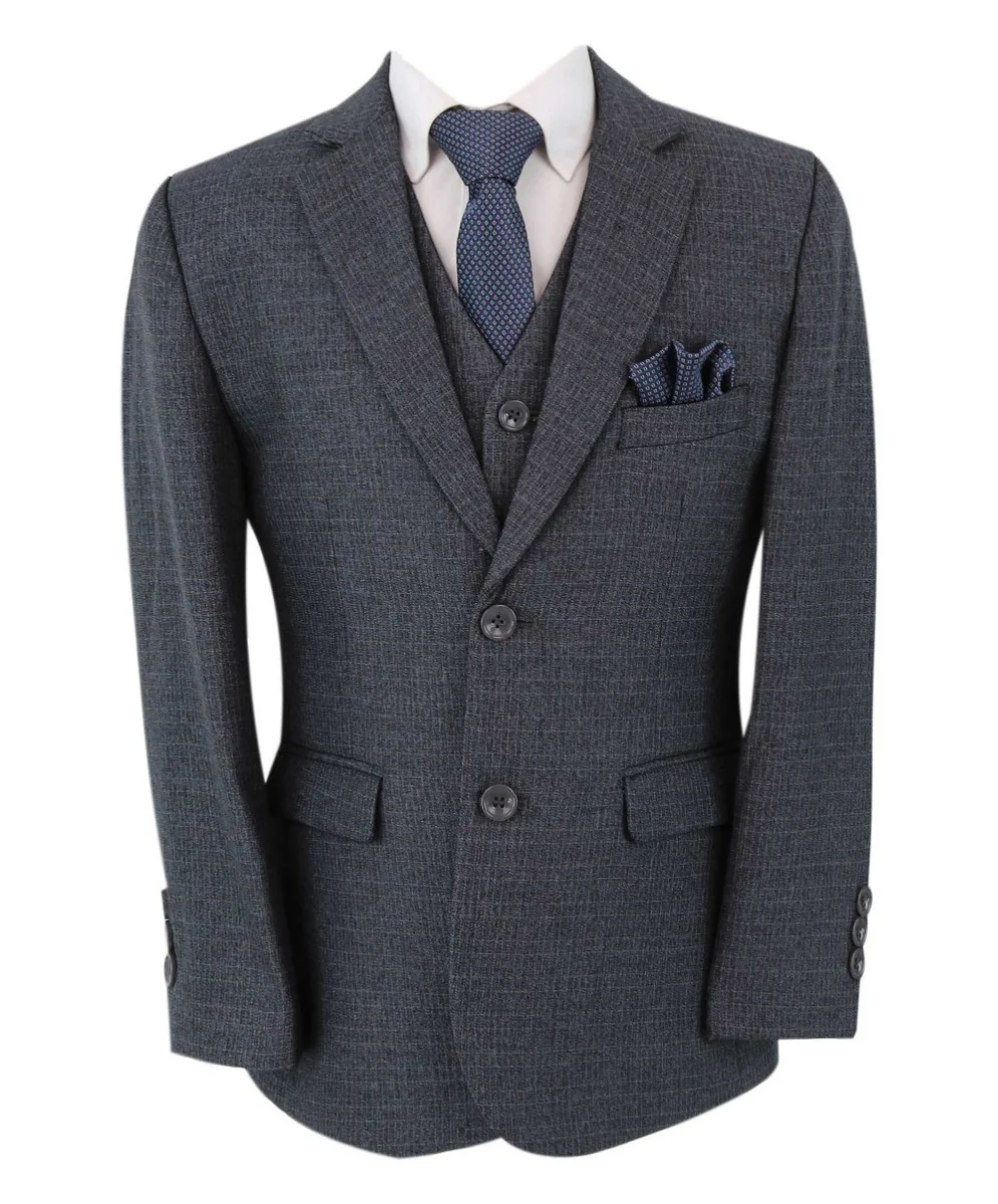Boy Tweed Tailored Fit Husky Sizes Suit - JONATHAN Charcoal - Charcoal Grey - Image 4