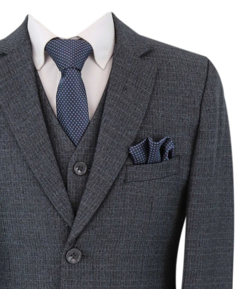 Boy Tweed Tailored Fit Husky Sizes Suit - JONATHAN Charcoal - Charcoal Grey - Image 5