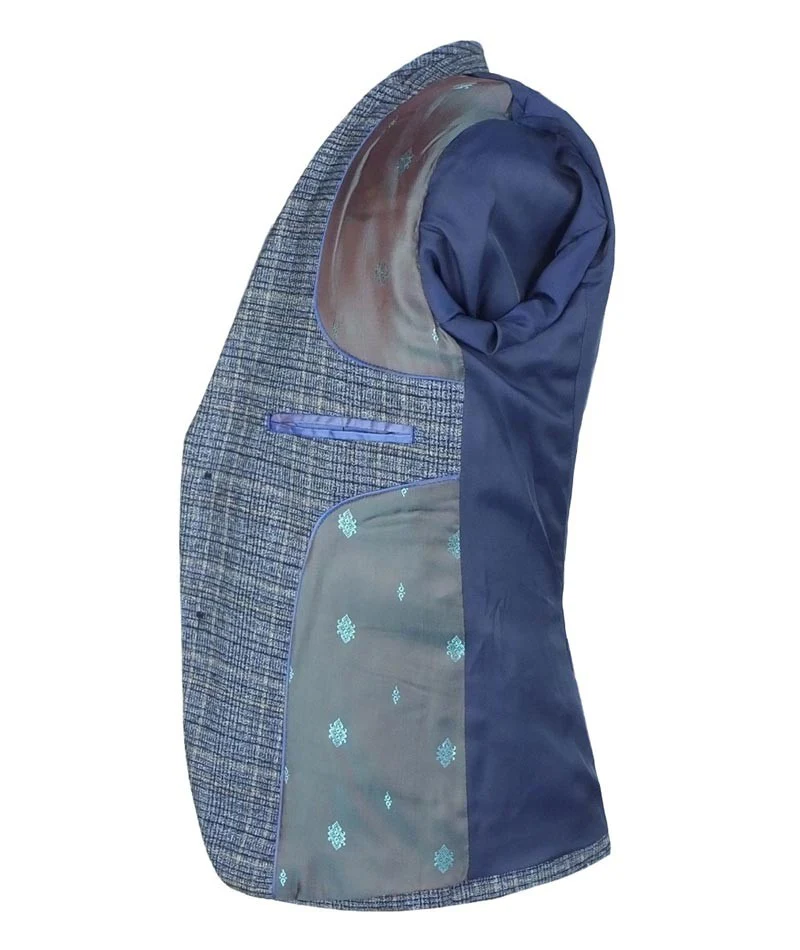 Boys Tweed Check Sky Blue Suit Set - Sky Blue - Image 5