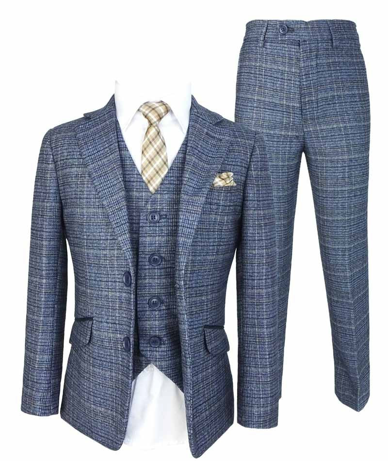 Boys Tweed Check Sky Blue Suit Set - Sky Blue - Image 8