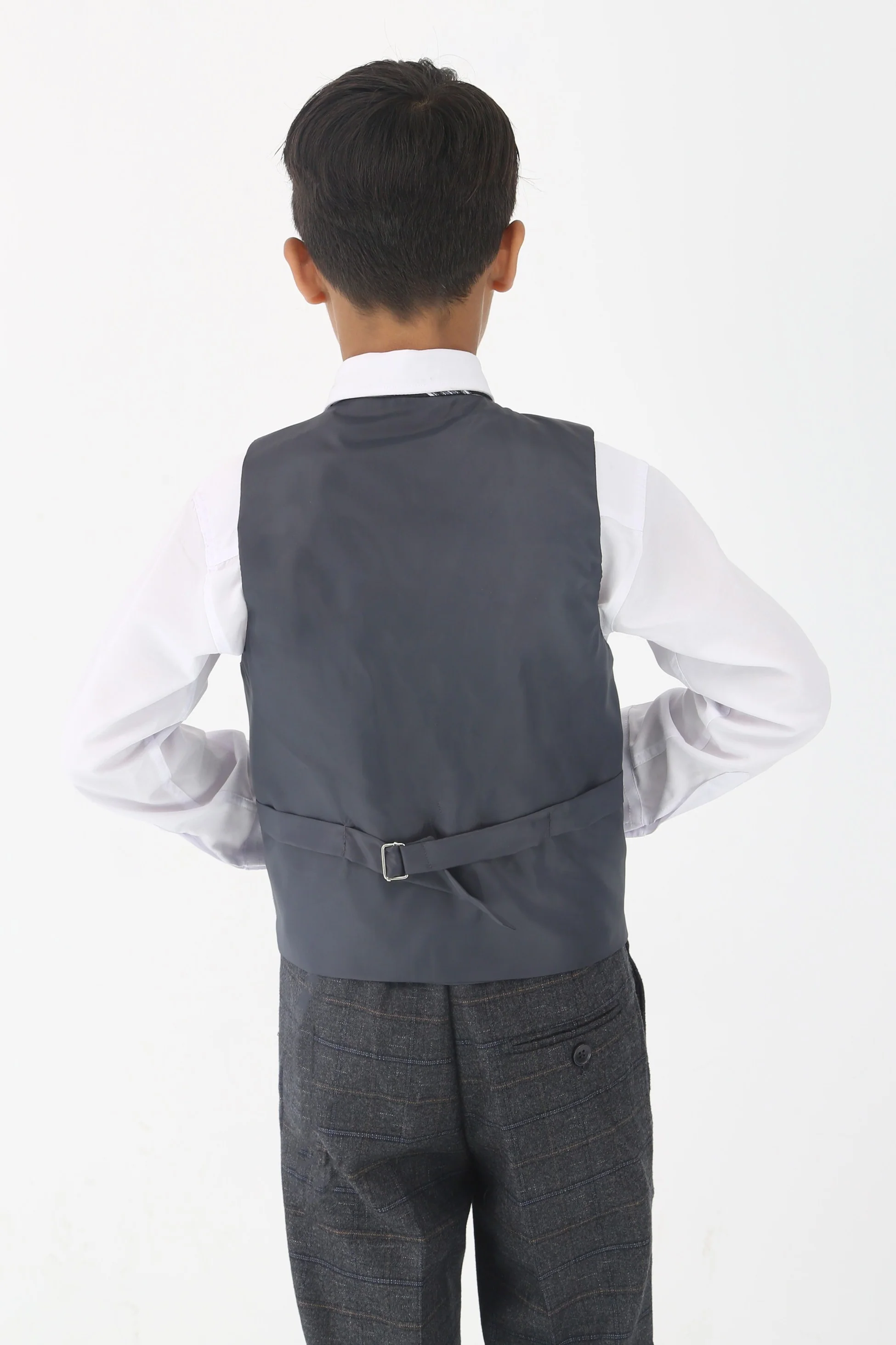 Boys Tweed Like Check Tailored Fit Formal Suit Set - Charcoal Grey - Image 9