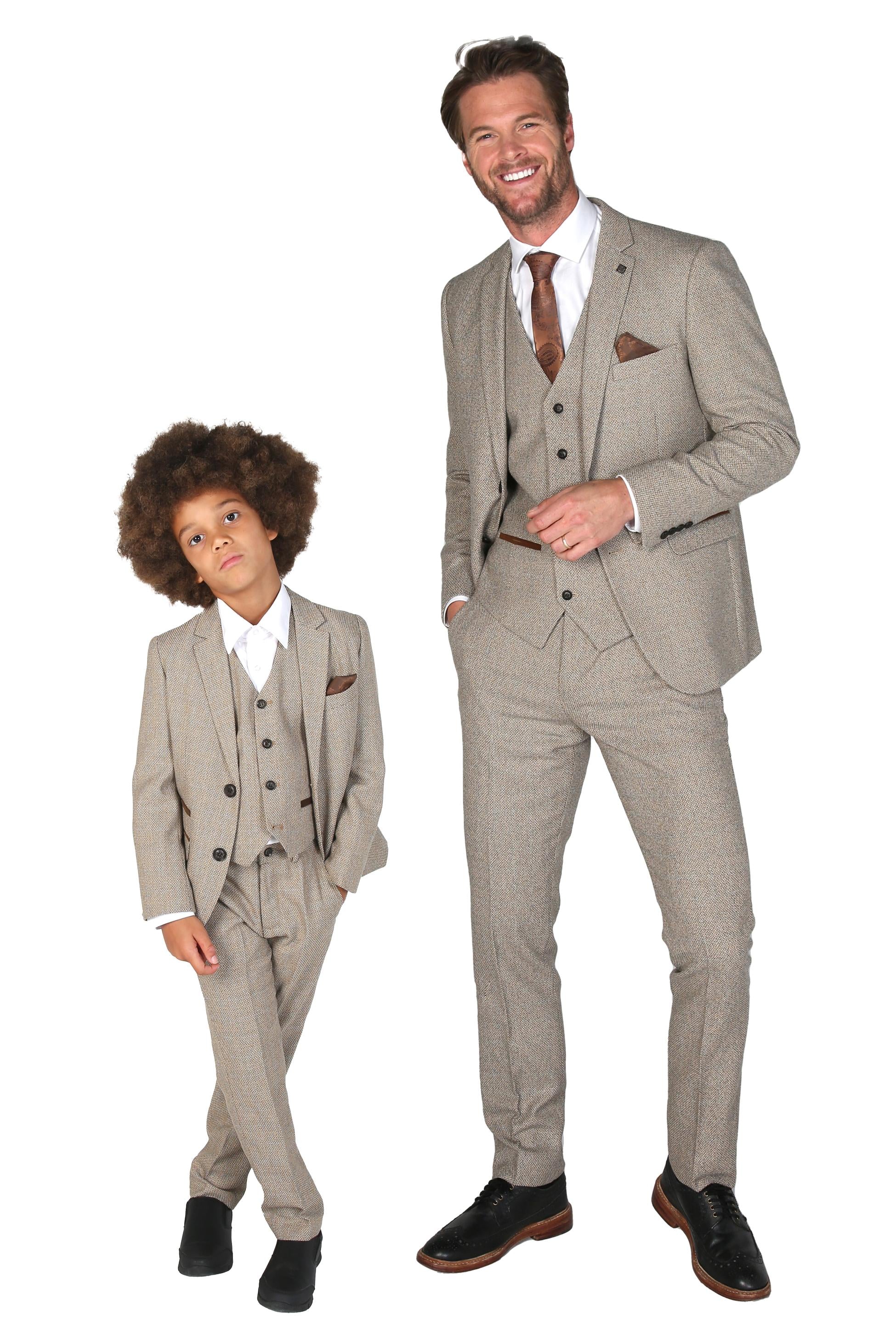 Boys Tweed Tailored Fit Formal Suit - Ralph - Beige - Image 10