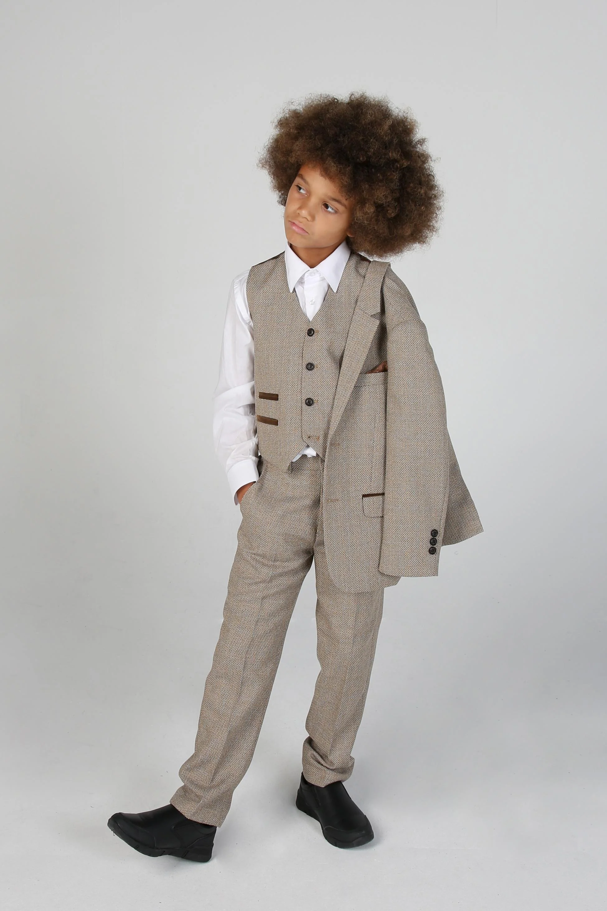 Boys Tweed Tailored Fit Formal Suit - Ralph - Beige - Image 6