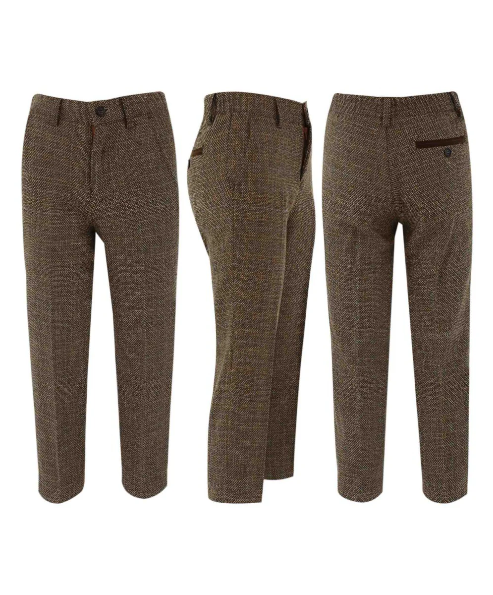 Boys Tweed Tailored Fit Formal Suit - Ralph - Brown - Image 10