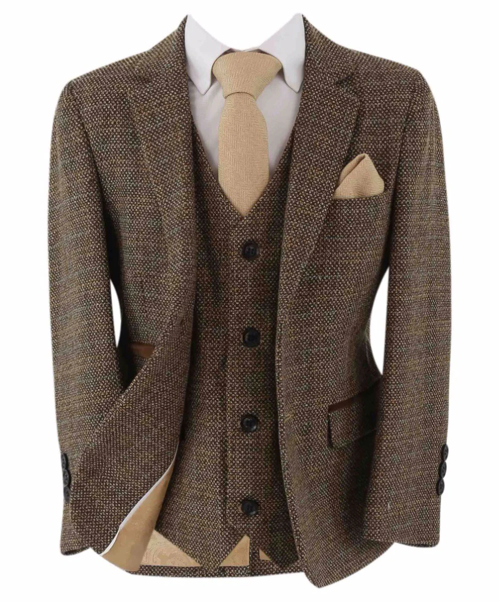 Boys Tweed Tailored Fit Formal Suit - Ralph - Brown - Image 4