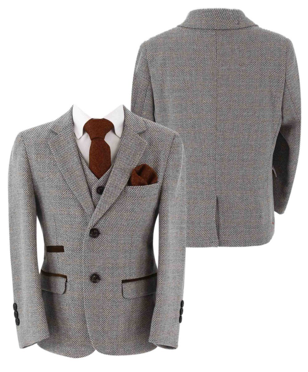 Boys Tweed Tailored Fit Formal Suit - Ralph - Cream - Image 8