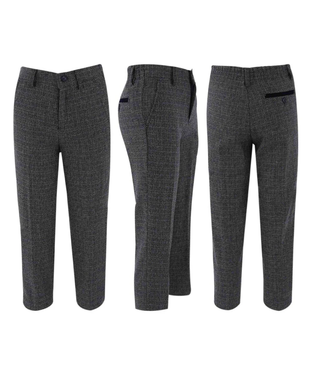 Boys Tweed Tailored Fit Formal Suit - Ralph - Grey - Navy Blue - Image 9