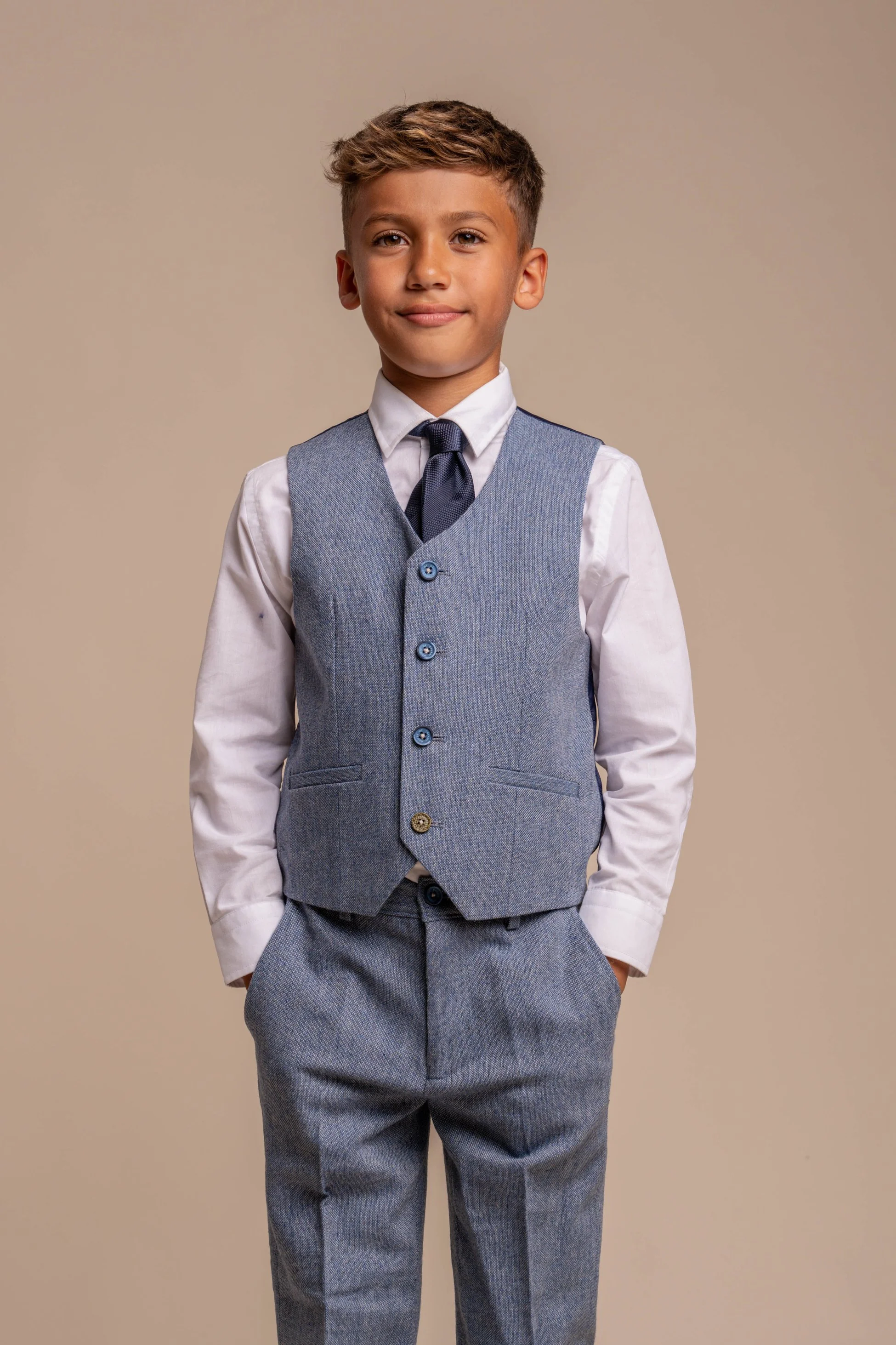 Boys Tweed Slim Fit Suit - WELLS Blue - Light Blue - Image 4