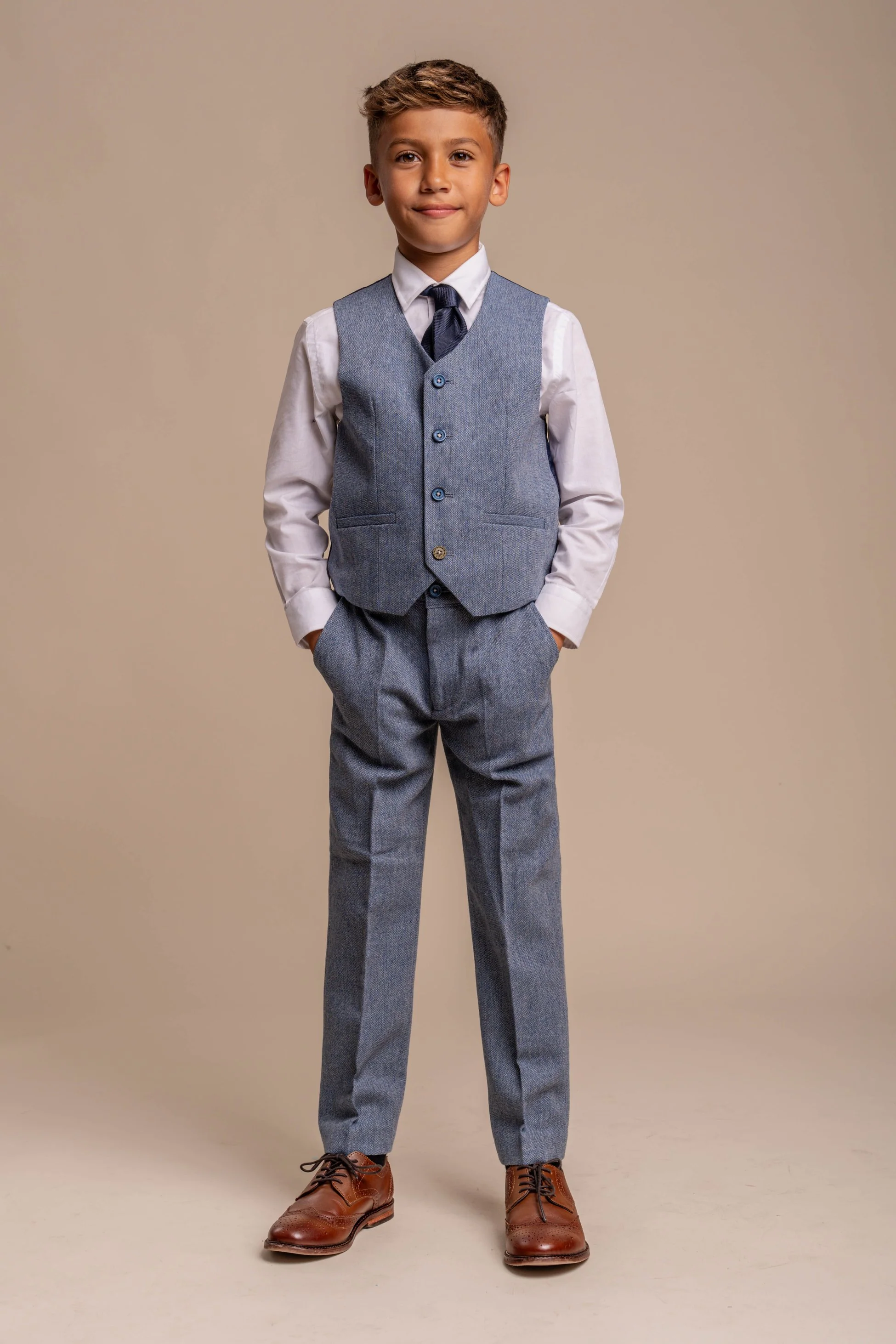 Boys Tweed Slim Fit Suit - WELLS Blue - Light Blue - Image 5