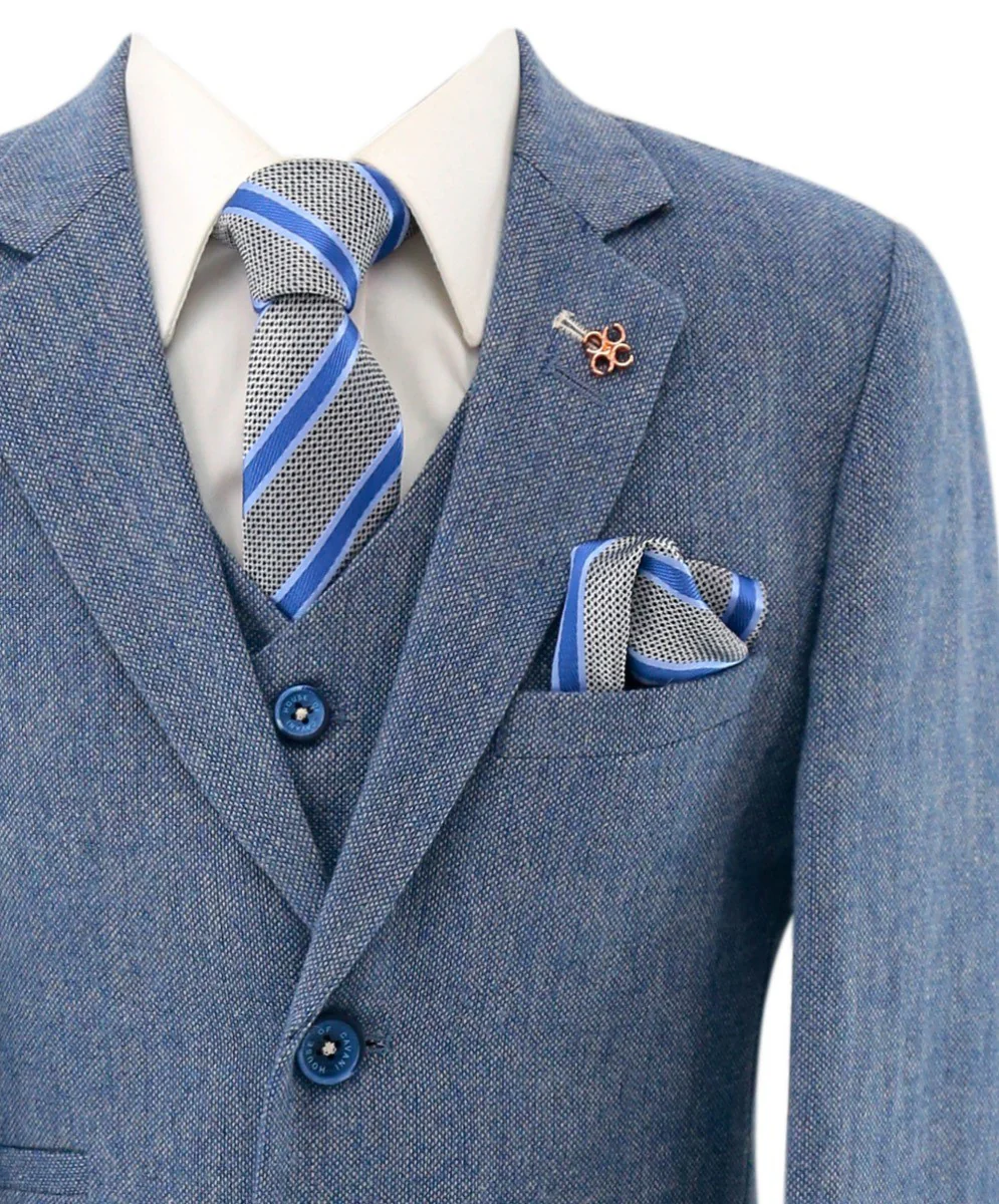 Boys Tweed Slim Fit Suit - WELLS Blue - Light Blue - Image 9