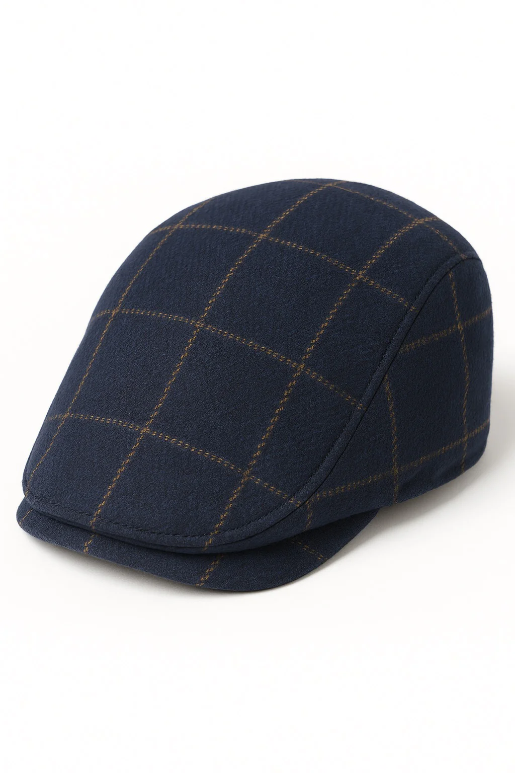 Boys’ Tweed Windowpane Check Baker Boy Flat Cap - Shelby - Navy Blue - Image 2