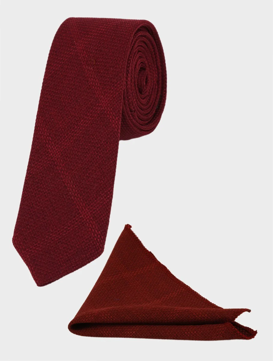 Boys Tweed Windowpane Check Cotton Waistcoat - Burgundy - Image 6