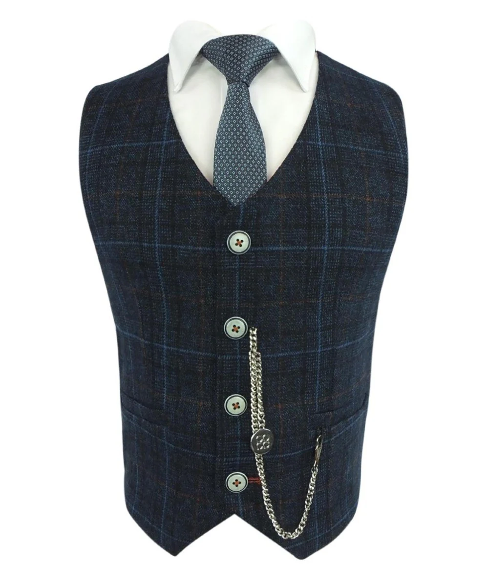 Boys Tweed Windowpane Check Suit - CODY Blue - Navy Blue - Image 12