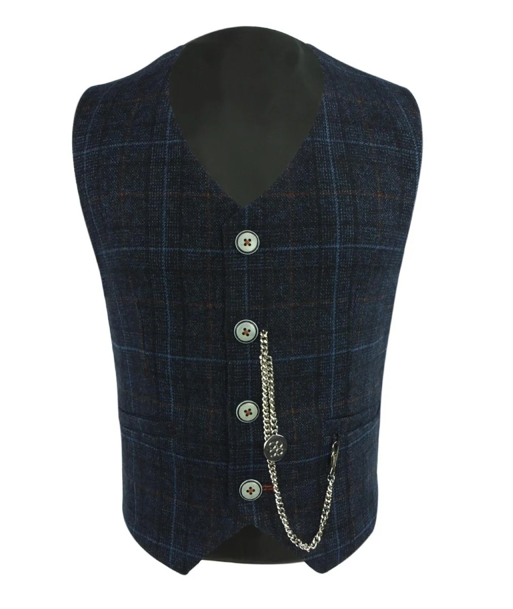 Boys Tweed Windowpane Check Suit - CODY Blue - Navy Blue - Image 13