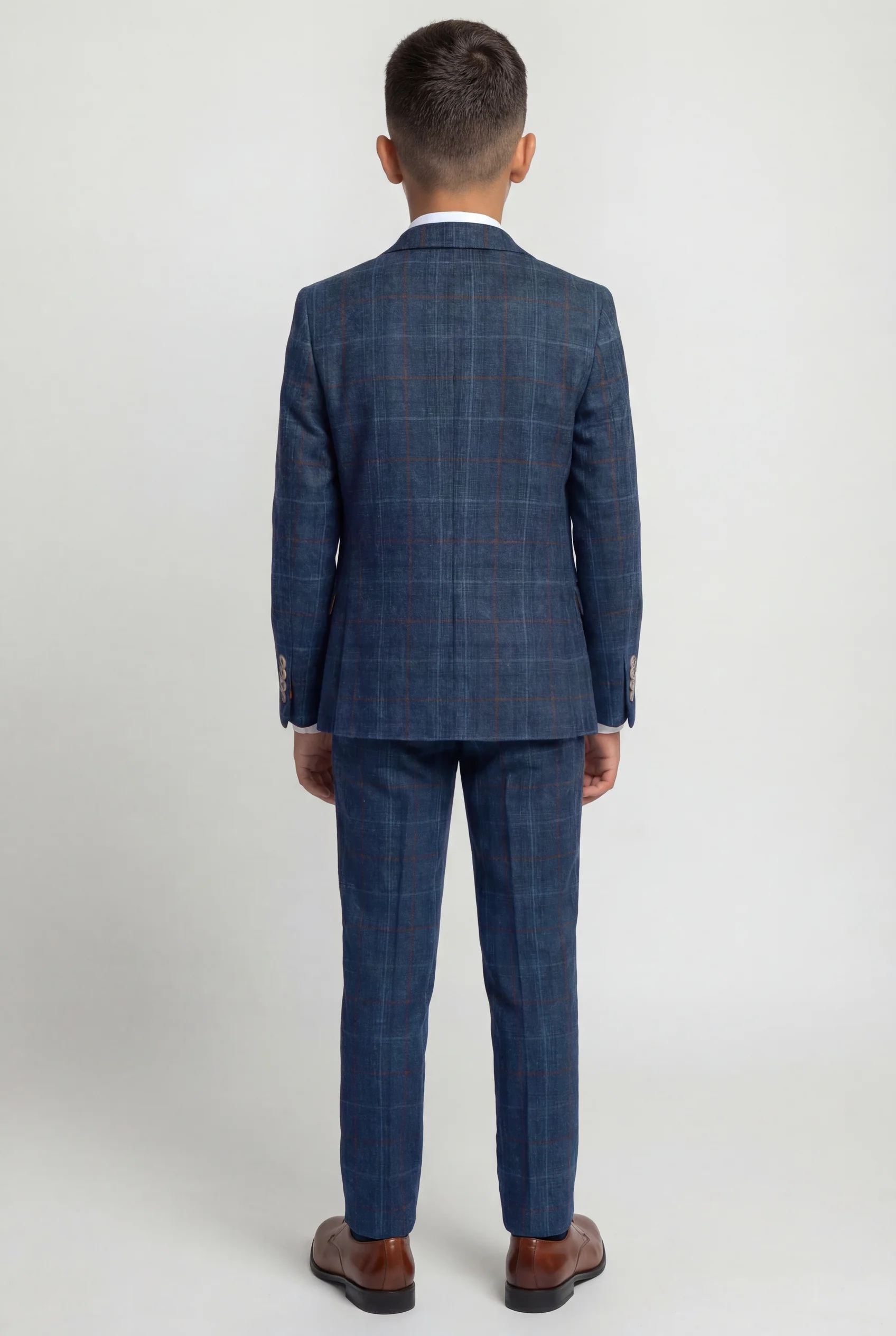 Boys Tweed Windowpane Check Suit - CODY Blue - Navy Blue - Image 4