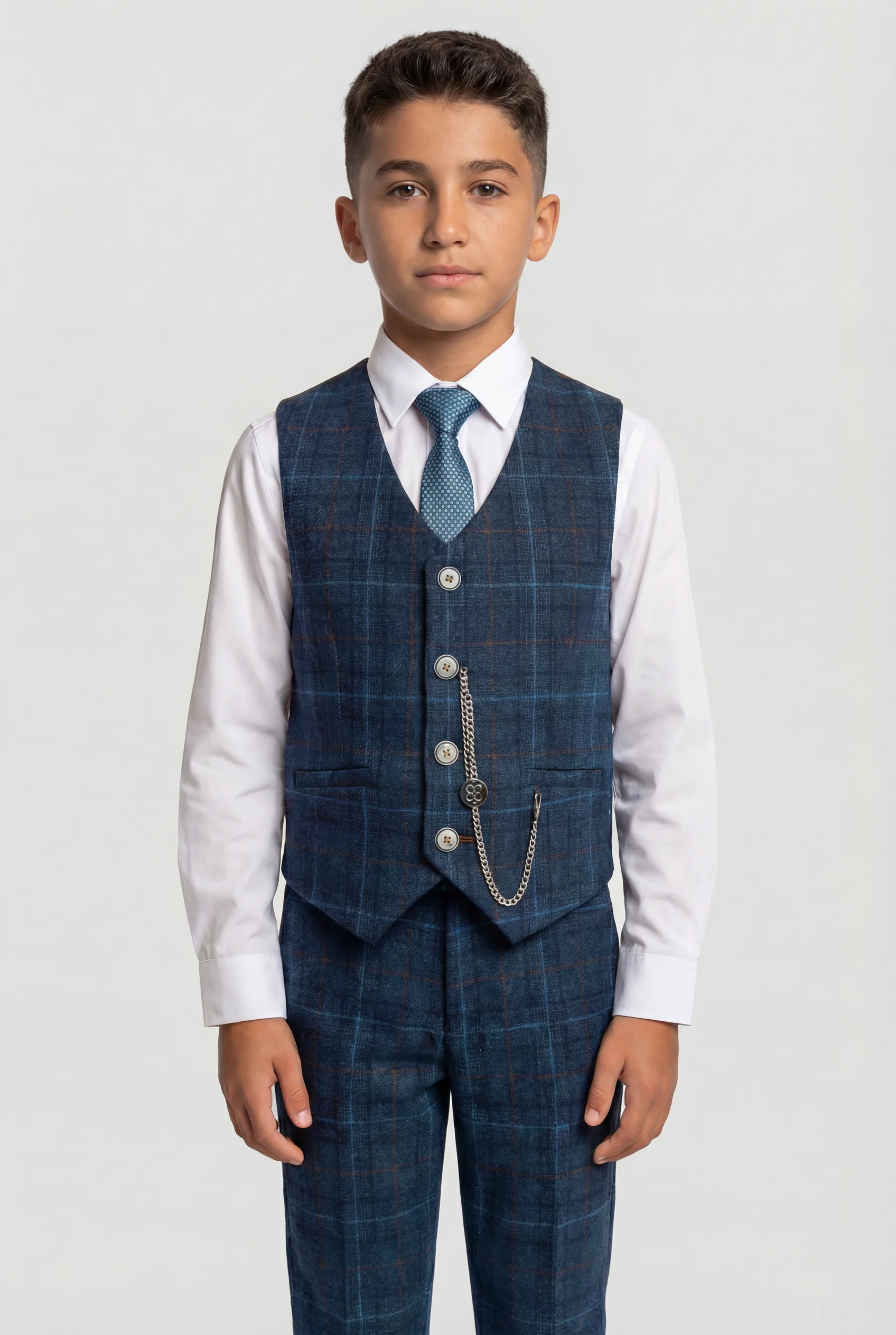 Boys Tweed Windowpane Check Suit - CODY Blue - Navy Blue - Image 5